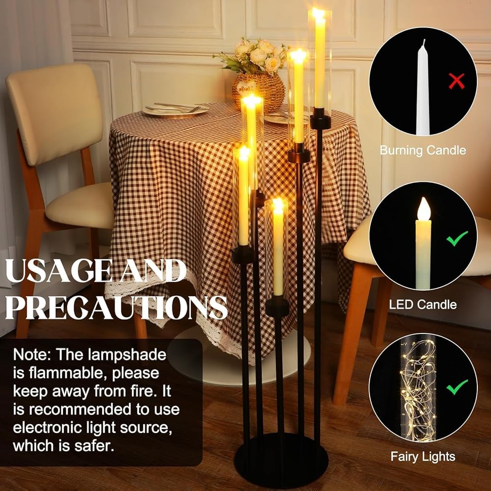Set di candelabri da pavimento, 5 bracci, altezza 107 cm, in metallo, con paralume in acrilico, per matrimoni e decorazioni per la casa