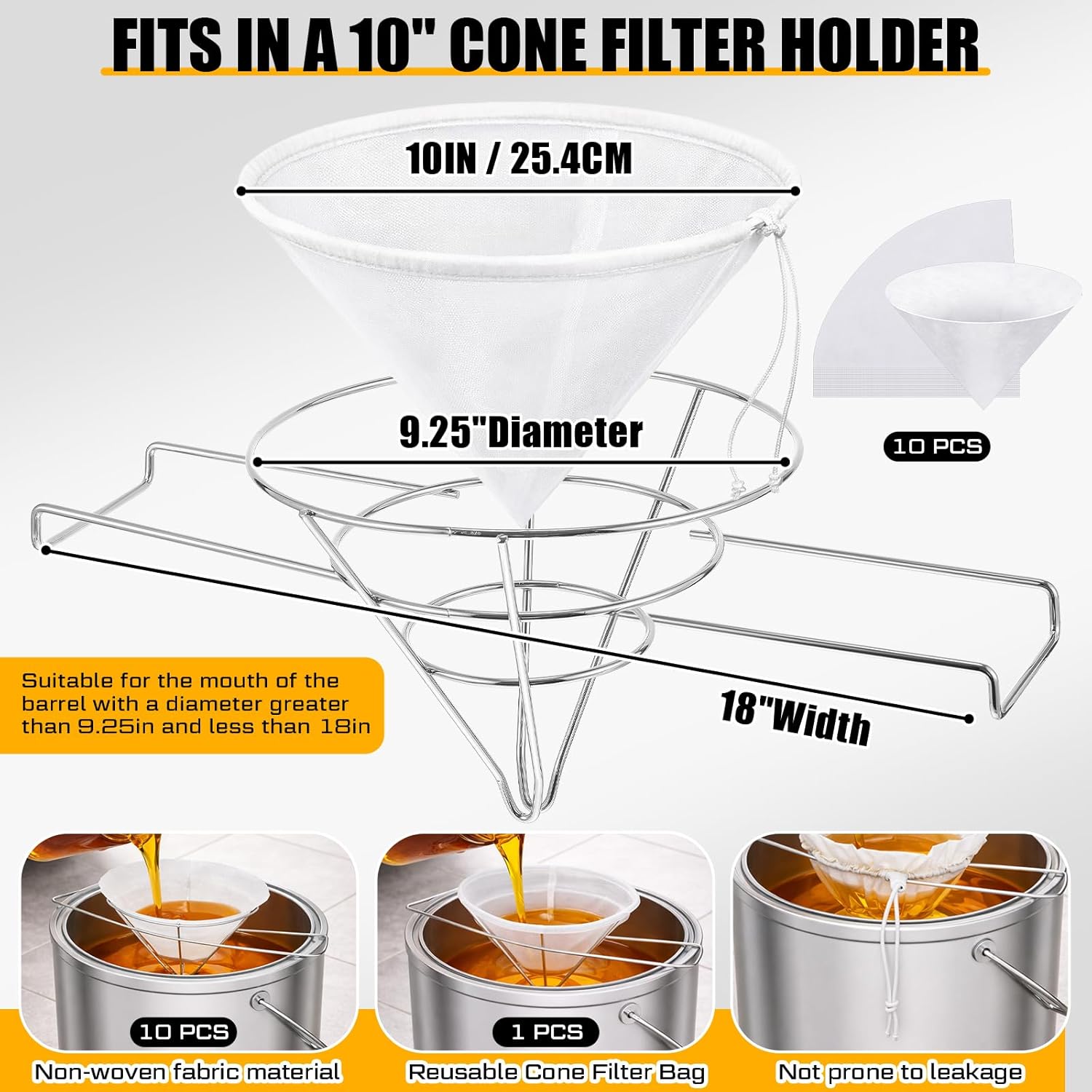 36 x 24 x 6 Inch Maple Syrup Evaporator Pan 22.5 GAL with 10” Cone Filter Holder Stand 10 Cone Filter Paper a Thermometer Stainless Steel Maple Syrup Pan Boiling for Home Outdoor(1-tier)