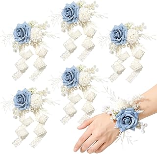 Serwalin 6 PCS Blue Wrist Corsage for Wedding, Corsages Wristlet for Bridesmaid Mother Grandmother Girl, Artificial Flowers for Prom Ceremony Homecoming Anniversary