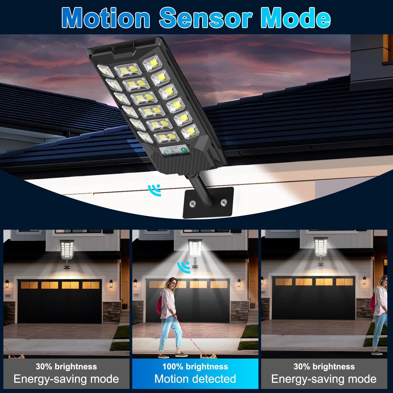 CREATESTAR Lampione Solare Led Esterno 500W, IP66 Impermeabile Faretto Stradale 6500K Lampada Stradale Solare con Sensore di Movimento Telecomando, Faro led esterno per Garage Terrazza Giardino Strada - 5