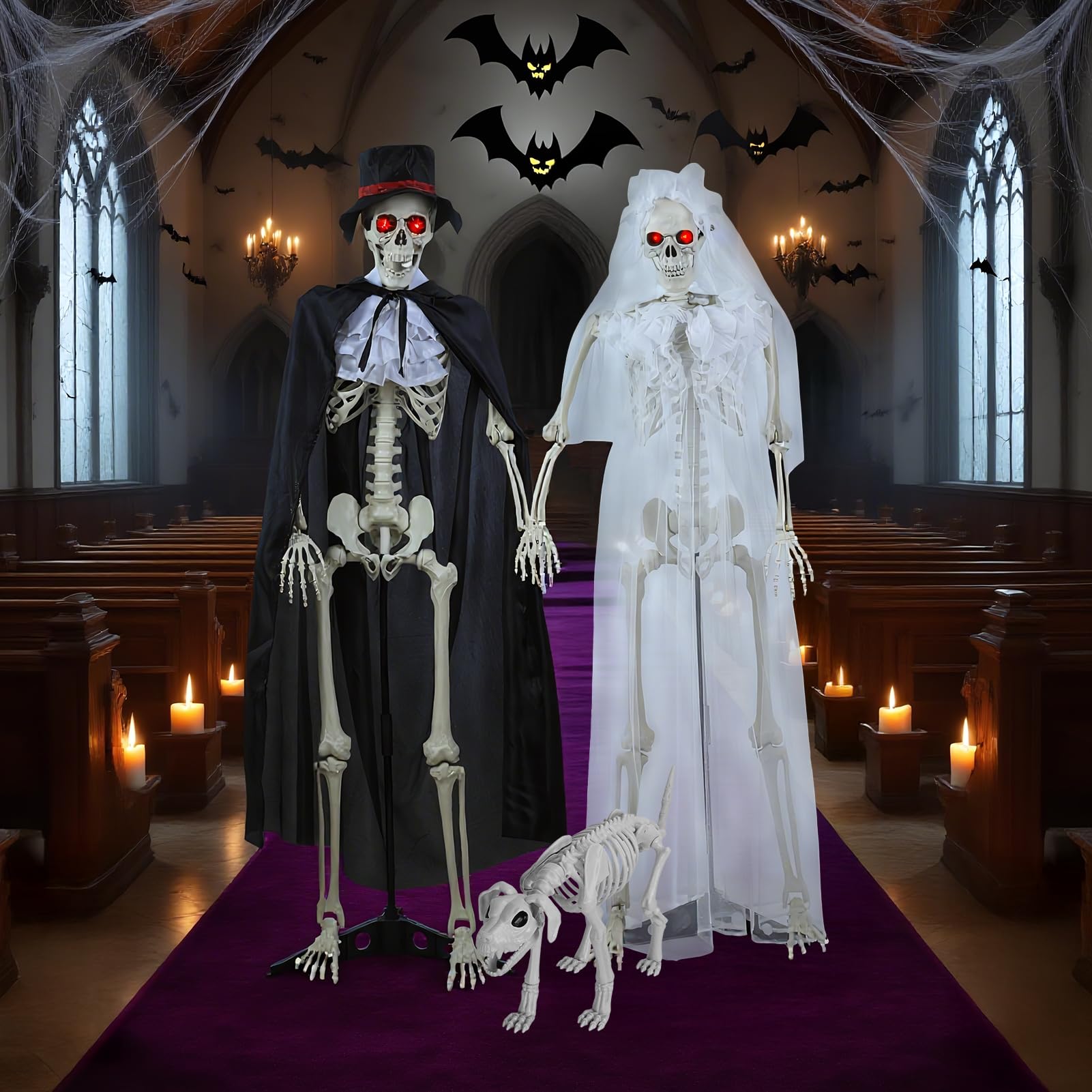 Szkielety halloweenowe naturalnej wielkości możliwy szkielet para panna młoda pan młody nawiedzony dom rekwizyt ruchome stawy świecące oczy efekty dźwiękowe wewnątrz na zewnątrz podwórko dekoracje