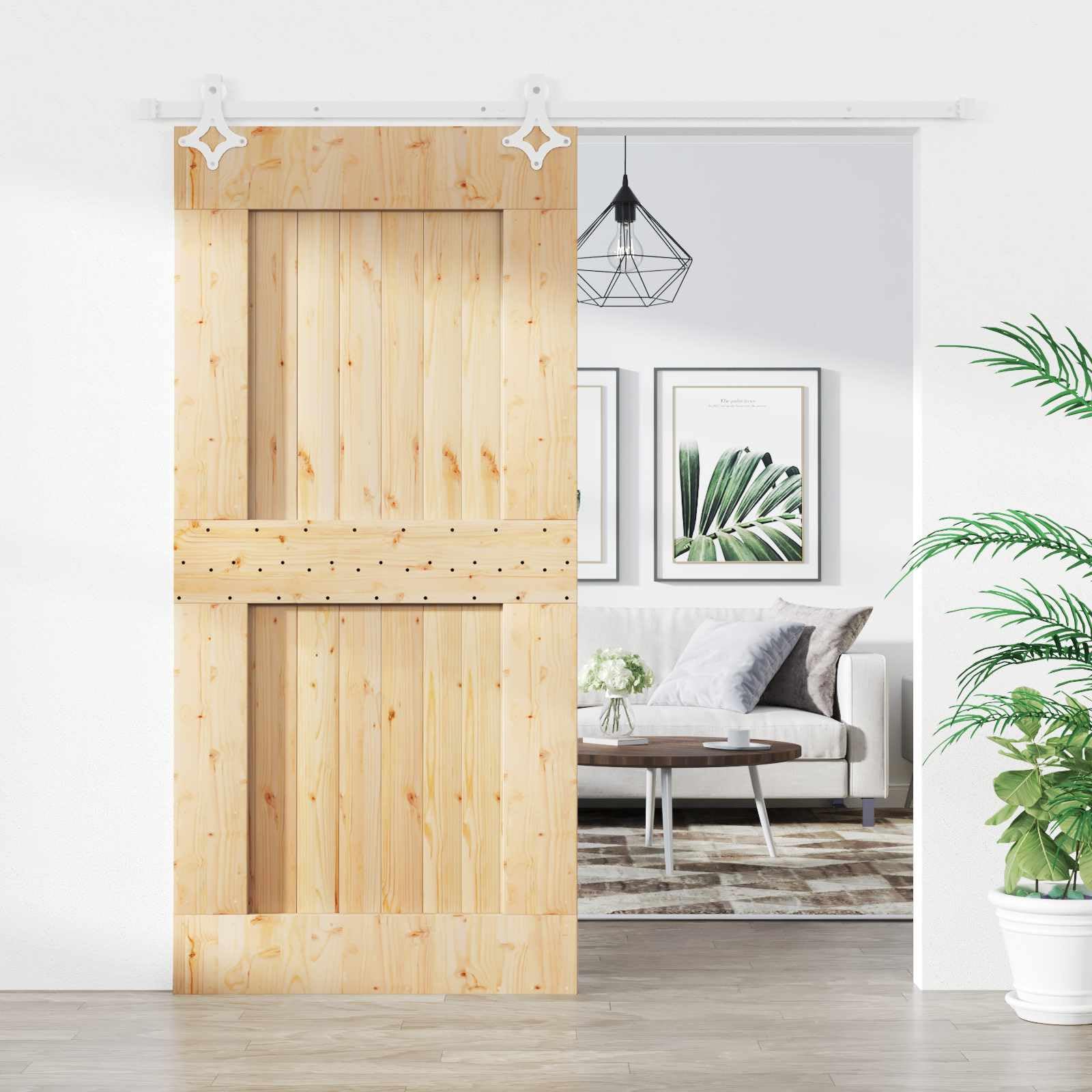 Puerta corredera de madera maciza de pino con sistema de