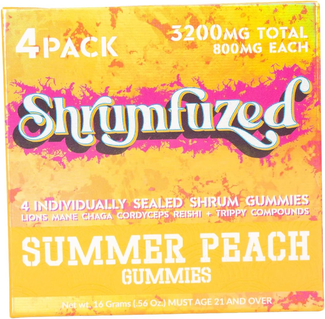 Shrumfuzed Proprietary Nootropic Gummy 3200mg - Lion's Mane, Reishi, Chaga, and Cordycep Nootropic Mushroom Blend (4, Summer Peach)