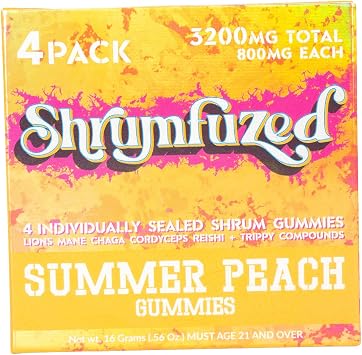 Shrumfuzed Proprietary Nootropic Gummy 3200mg - Lions Mane, Reishi, Chaga, and Cordycep Nootropic Mushroom Blend 4, Summer Peach