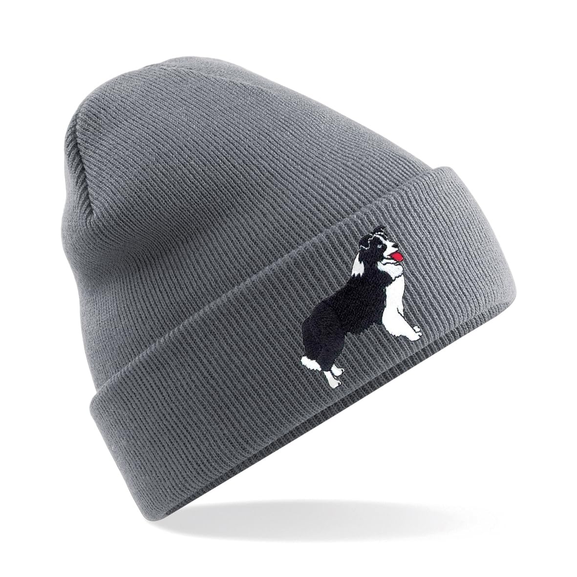 Psave Grey Border Collie Sheep Dog Premium Embroidered Beanie Hat, Bob Hat Embroidery Dog Lover Beanies (Acrylic, )