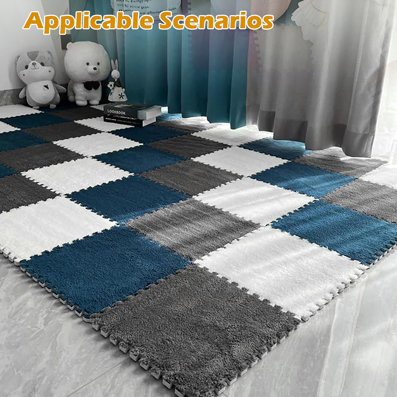 12 tappetini puzzle a incastro, in schiuma, 30 x 30 cm, per bambini, per il soggiorno, la camera da letto, per il gioco (bianco)