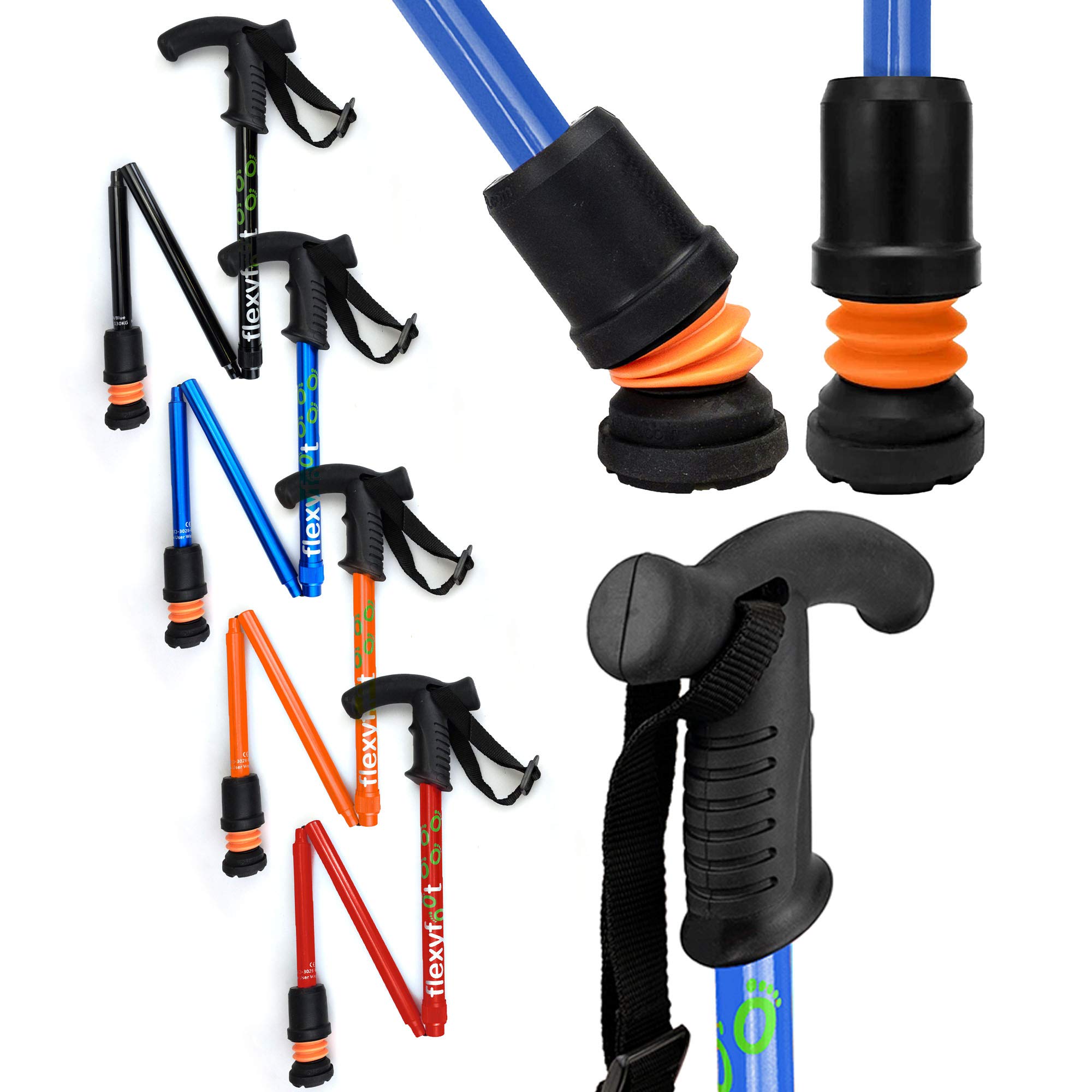 Flexyfoot - Bastone da passeggio pieghevole con manico Derby ammortizzante, maggiore comfort, presa migliorata, sicurezza migliorata