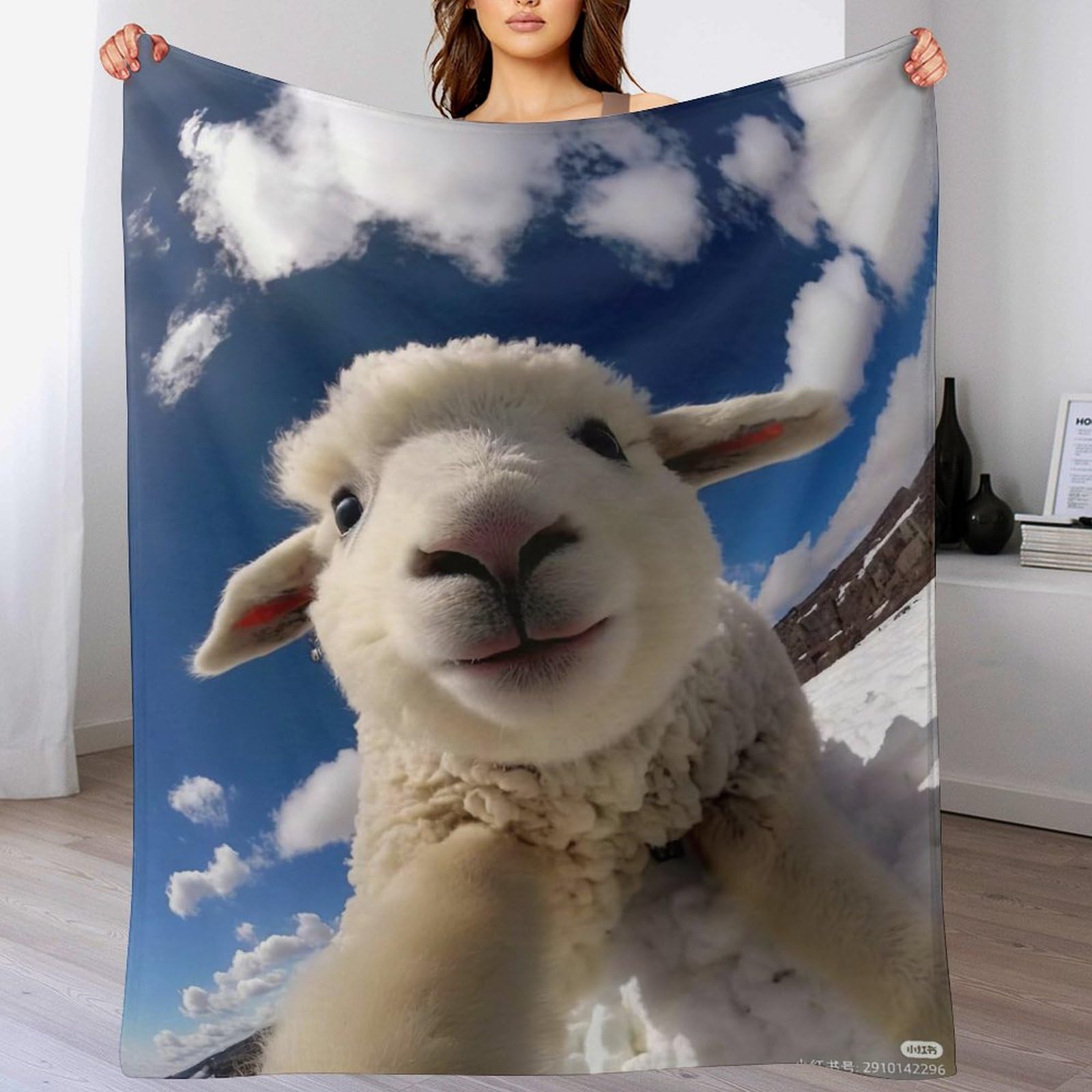 Couverture de salon en flannel douce Mouton Mignon pour soirée cocooning sur le canapé 180x200