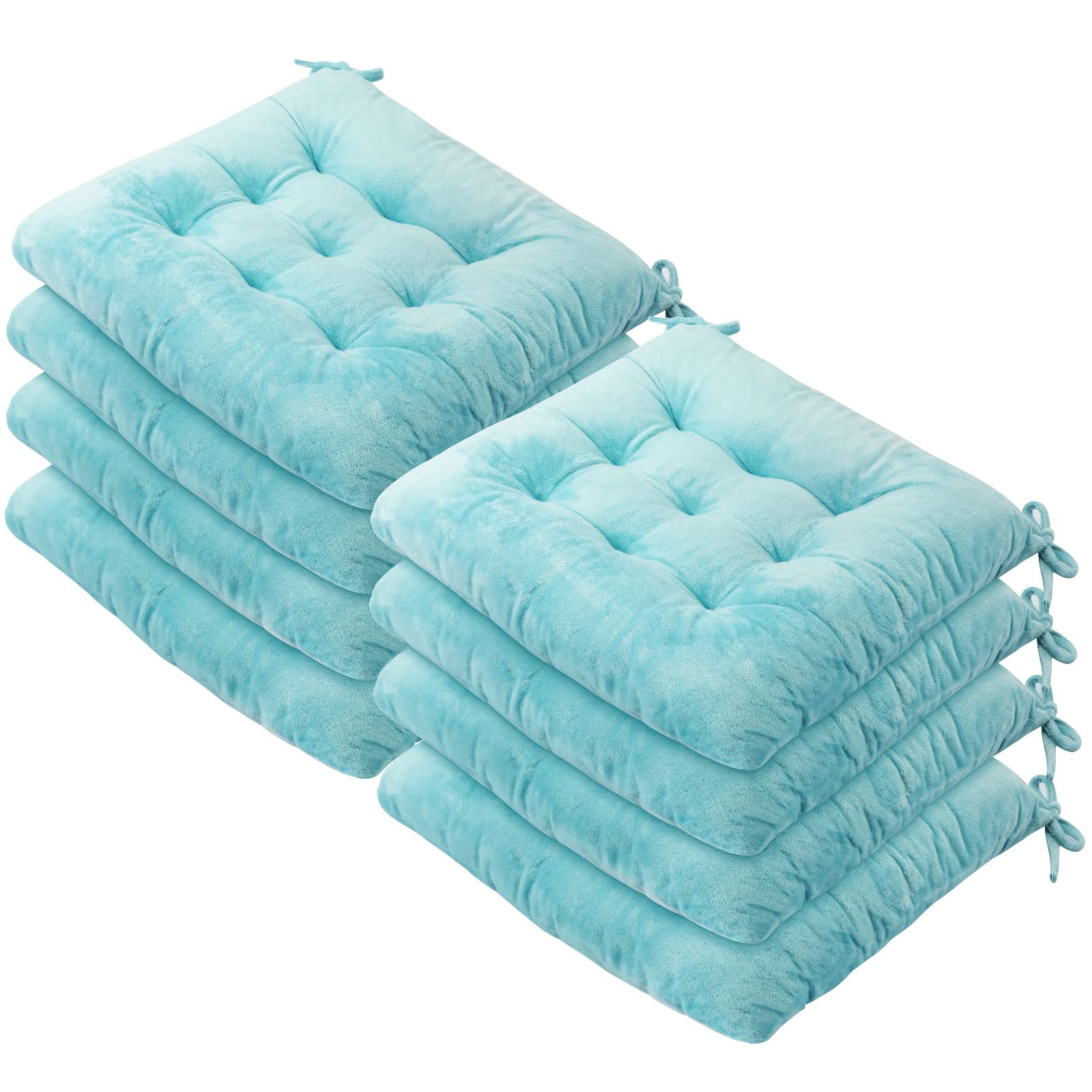 Qunclay Set of 8 Chair Cushions 15 x 15 Inch Dining Chairs Pads Patio Square Cushions with Ties Thick Soft Outdoor Kitchen Patio Room Indoor Car Office (Light Blue)