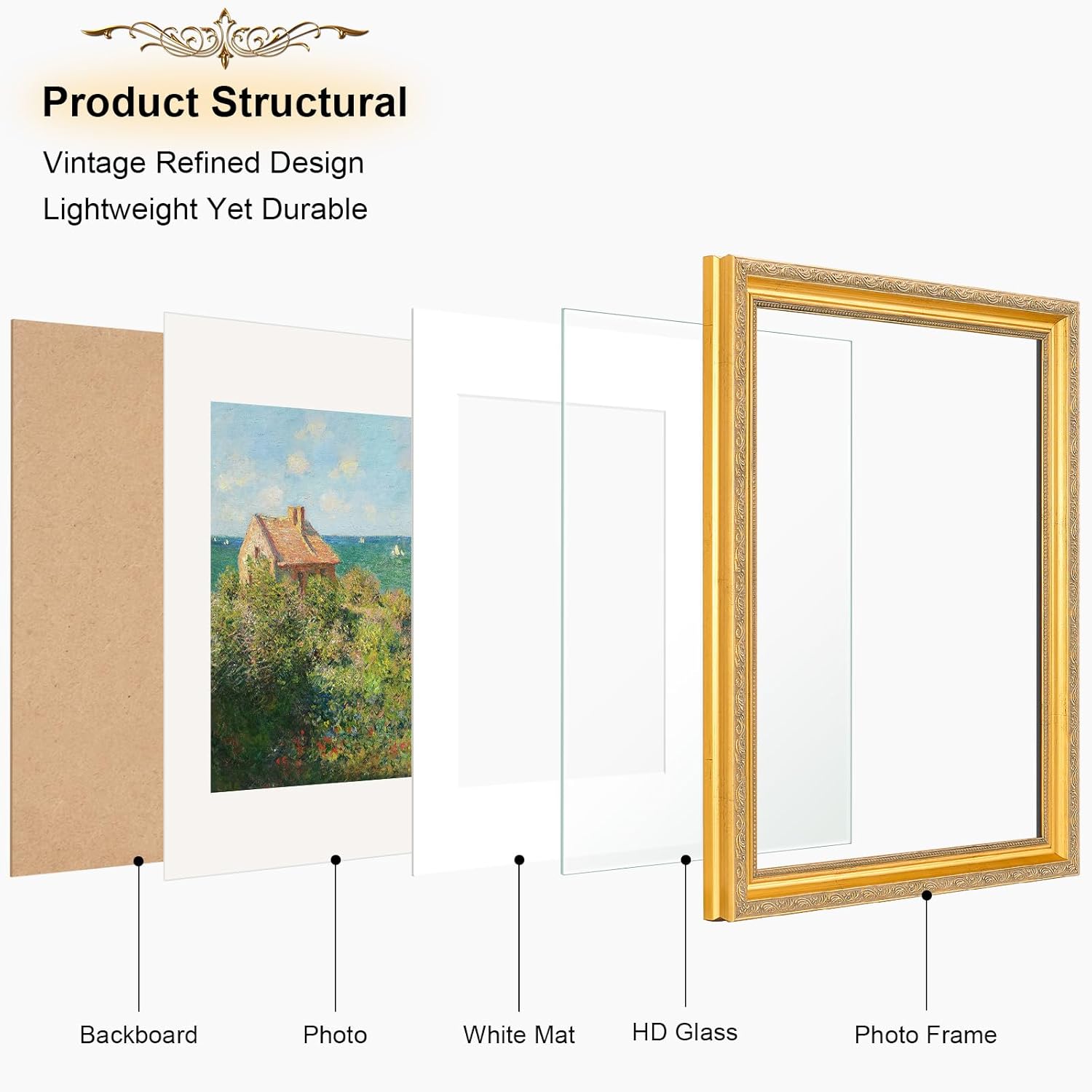 Vintage 11x14 Picture Frame,Antique Gold Photo Frames with Real Glass Front,Ornate Picture Frames Display 8x10 with Mat or 11x14 Frame Without, Wall Décor,1 Pack,Gold
