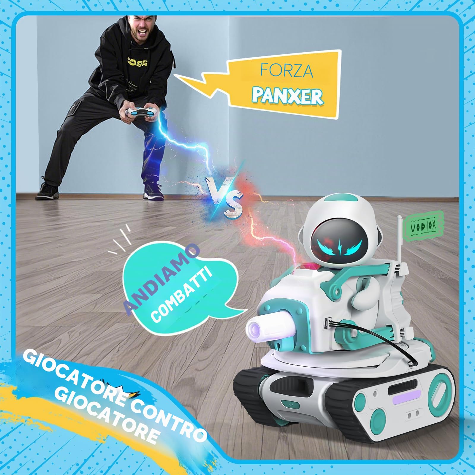 ENERGIZE LAB Panxer RC Battle Tank per robot Eilik, giocattolo per auto con luci a LED e telecomando da 2,4 GHz, regalo per ragazzi e ragazze, Eilik non incluso in questo articolo.