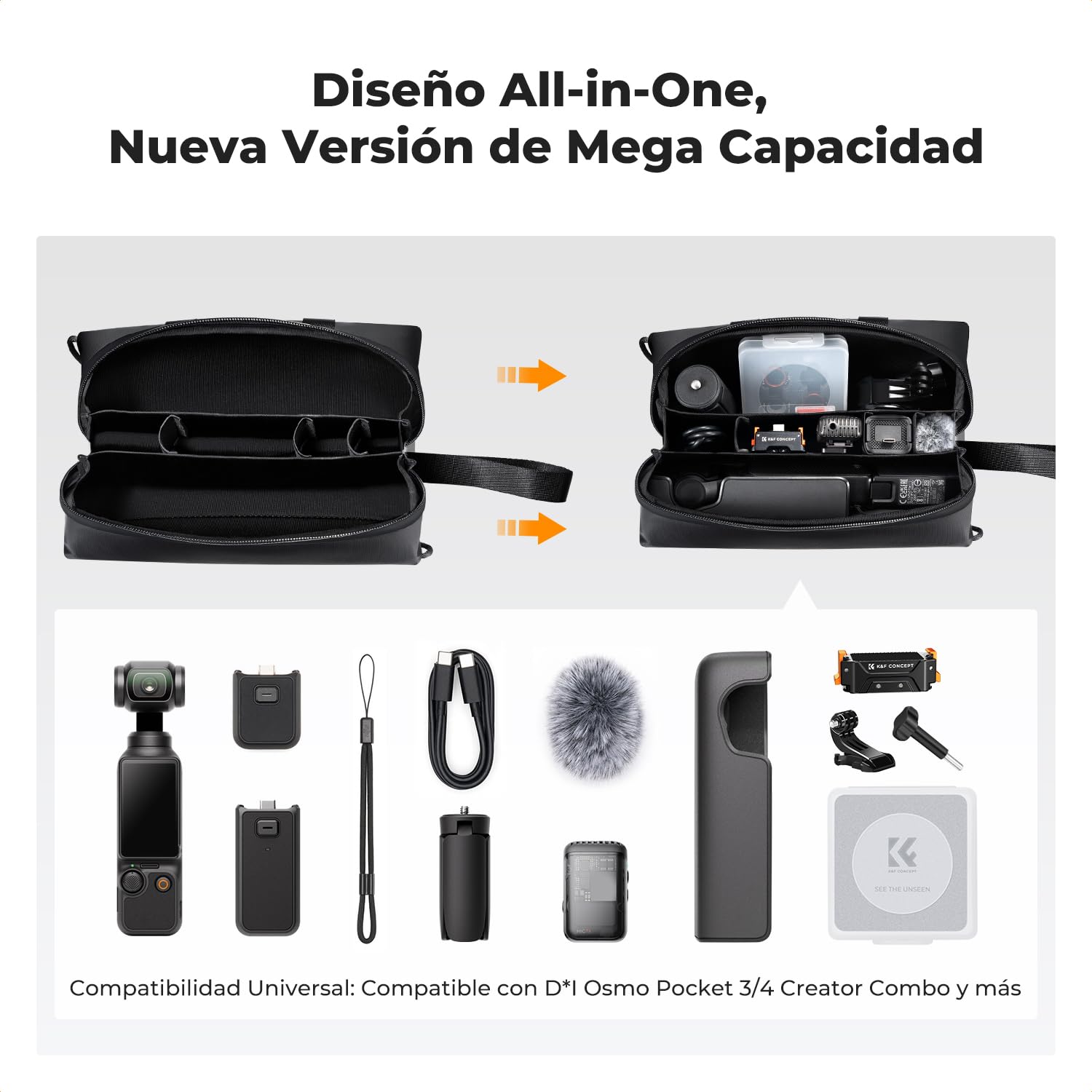 K&F CONCEPT Bolsa de Transporte para dji OSMO Pocket 4/3, Estuche de Almacenamiento, Funda Impermeable Portátil Compatible con dji OSMO Pocket 4/3 Creator