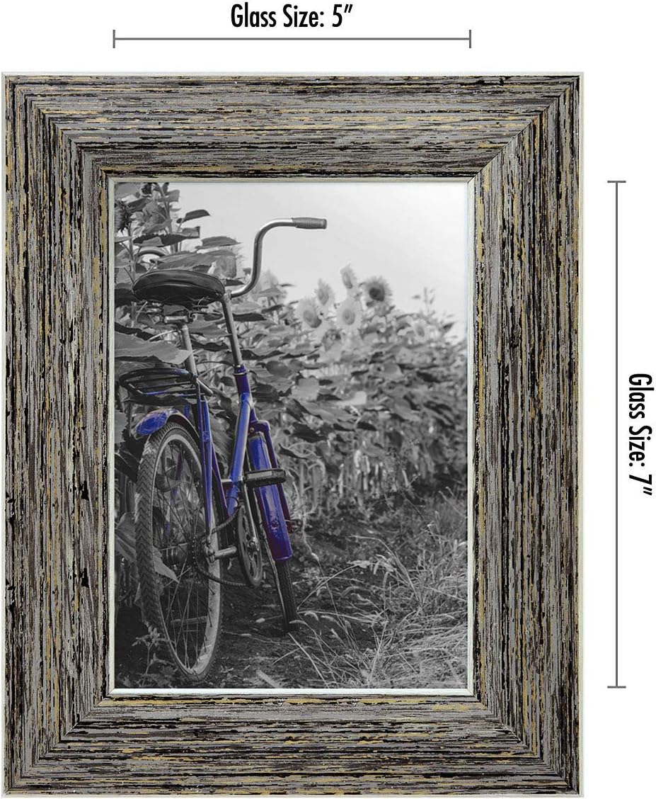 Americanflat 5x7 Picture Frame with Polished, Crystal Clear Glass - Set of 2 - Hampton Collection - Distressed Wood Picture Frames for Tabletop and Wall Display - Rustic Tan