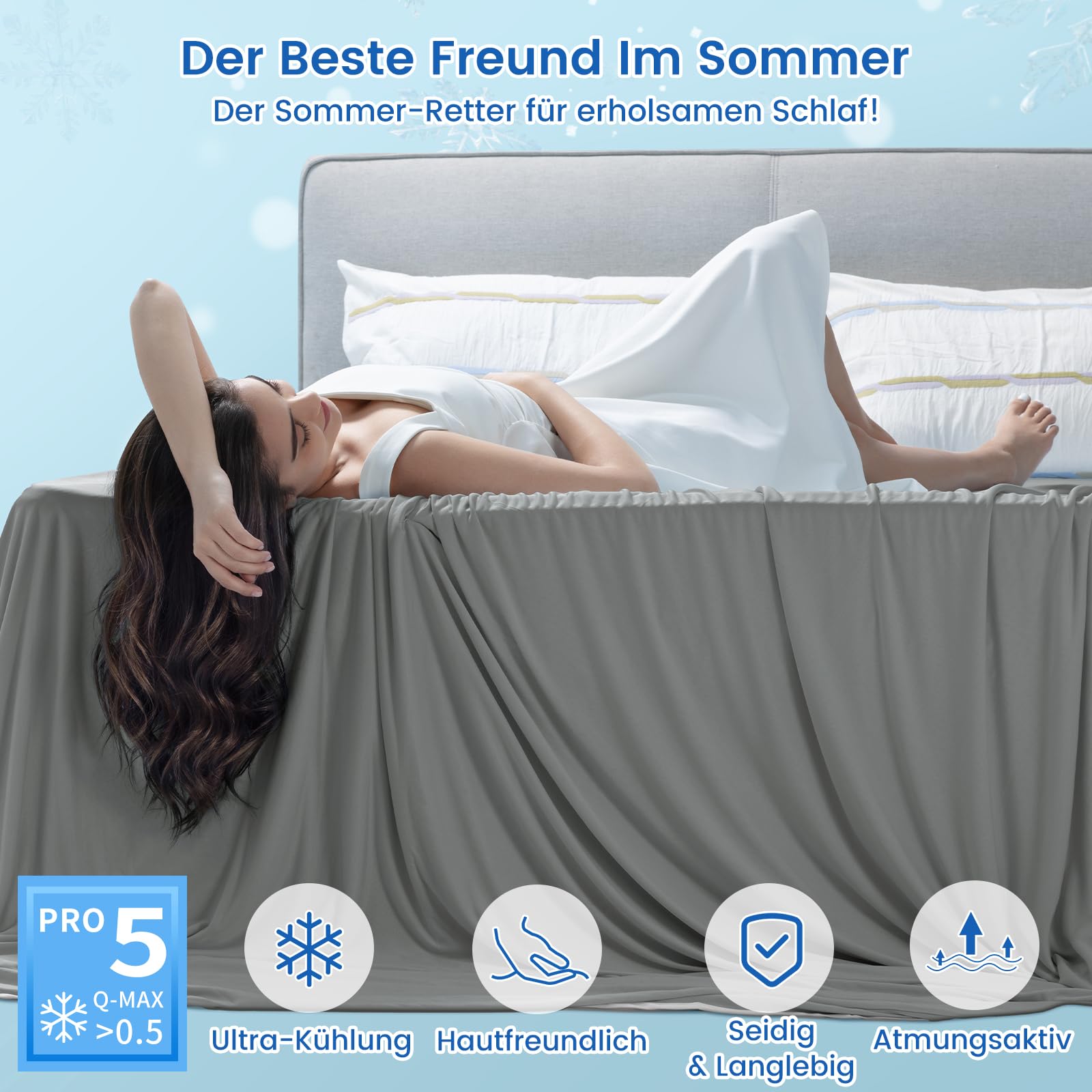 PHF Kühldecke 150x200cm Arc-Chill Q-Max>0.5 doppelseitige selbstkühlende atmungsaktive Charcoal Grey Bettedecke (Anthrazit)
