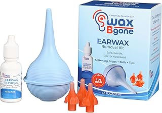 WaxBgone Earwax Removal Kit with Drops, Large 2-oz Ear Bulb Syringe & 3 SoftSpray Tips - Safe & Effective Ear Cleaning Kit - Wax Softening Formula Dissolves Earwax with Gentle Foaming Action - 0.5 Oz