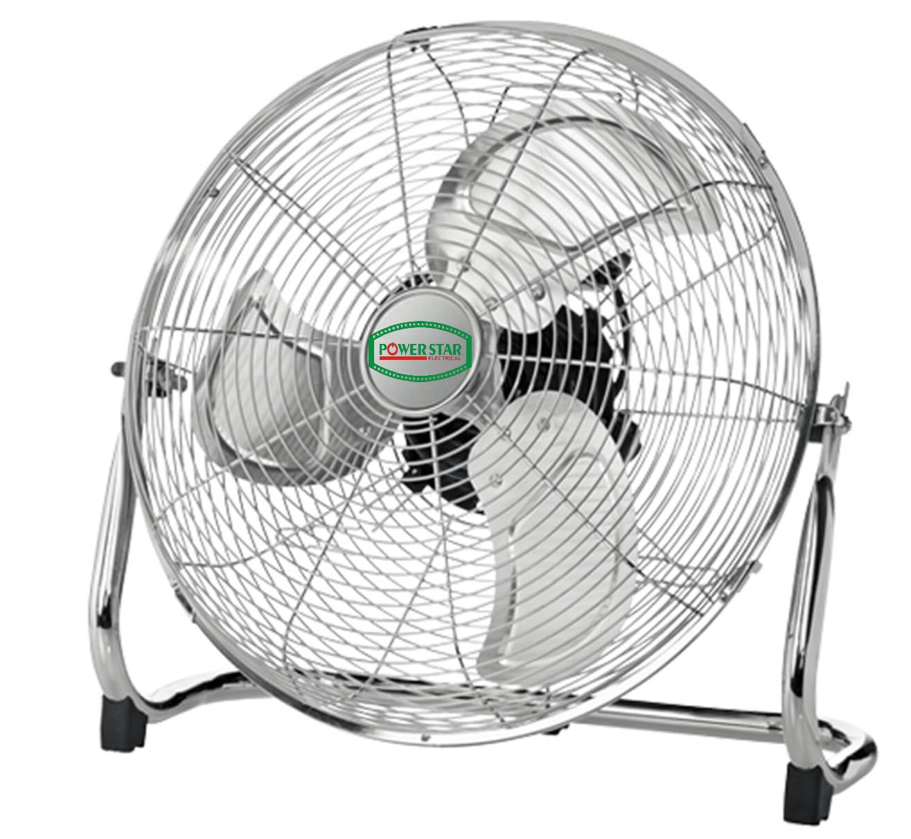 Power Star Floor Fan -Pedestal Fan- Chrome Gym Fan - Electric Portable Cooling Fan for Home/Gym/Office Use - 3 Speed Settings with Tilting Feature - High Velocity Cold Air Circulator 16-inch