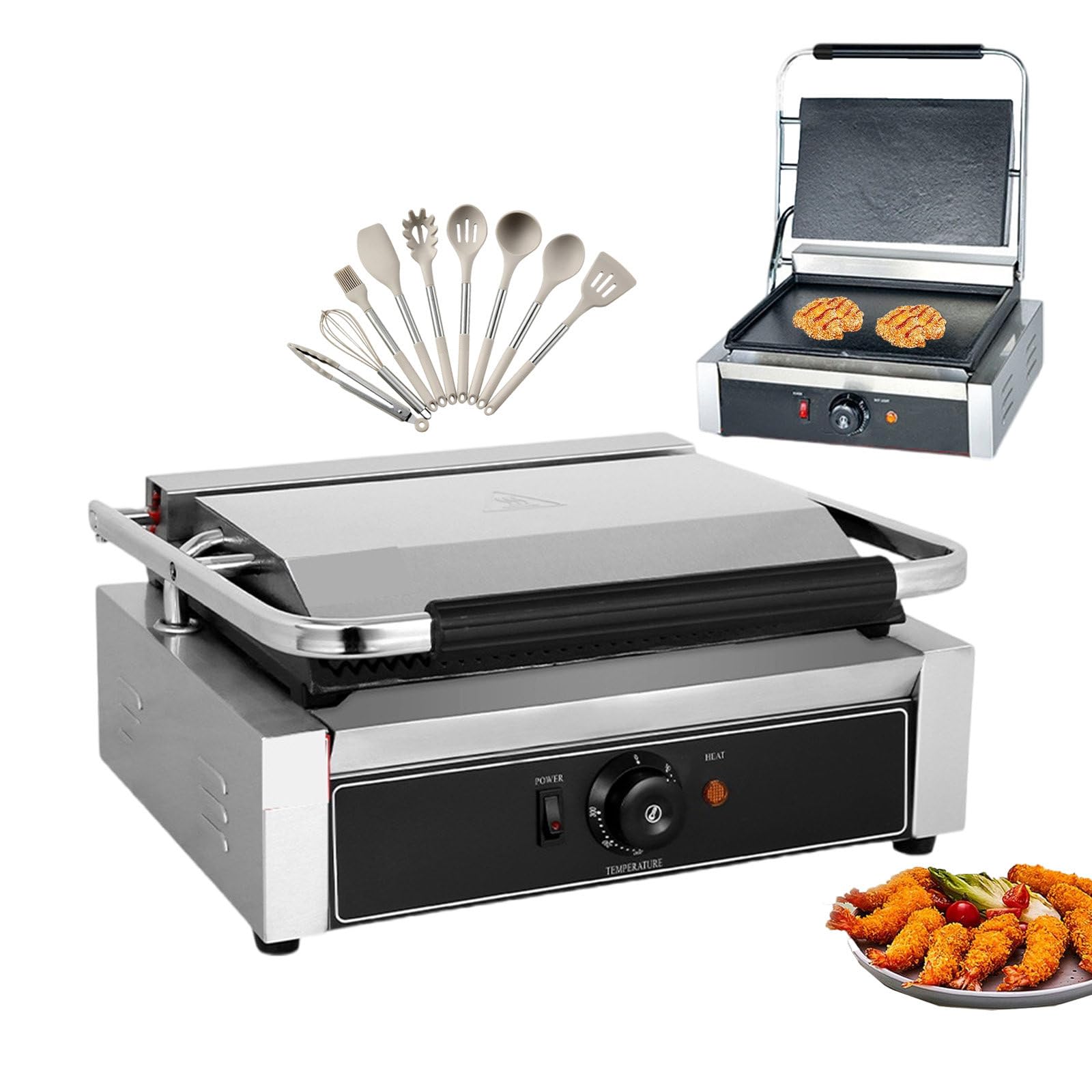 Elektryczny Toster Deep Fill Toastie Maker 50-300°C, Komercyjny Toster Do Kanapek Z 9 Naczyniami Kuchennymi, Nieprzywierająca Prasa Do Kanapek Do Snack (Gładka Konstrukcja Grilla),2200W