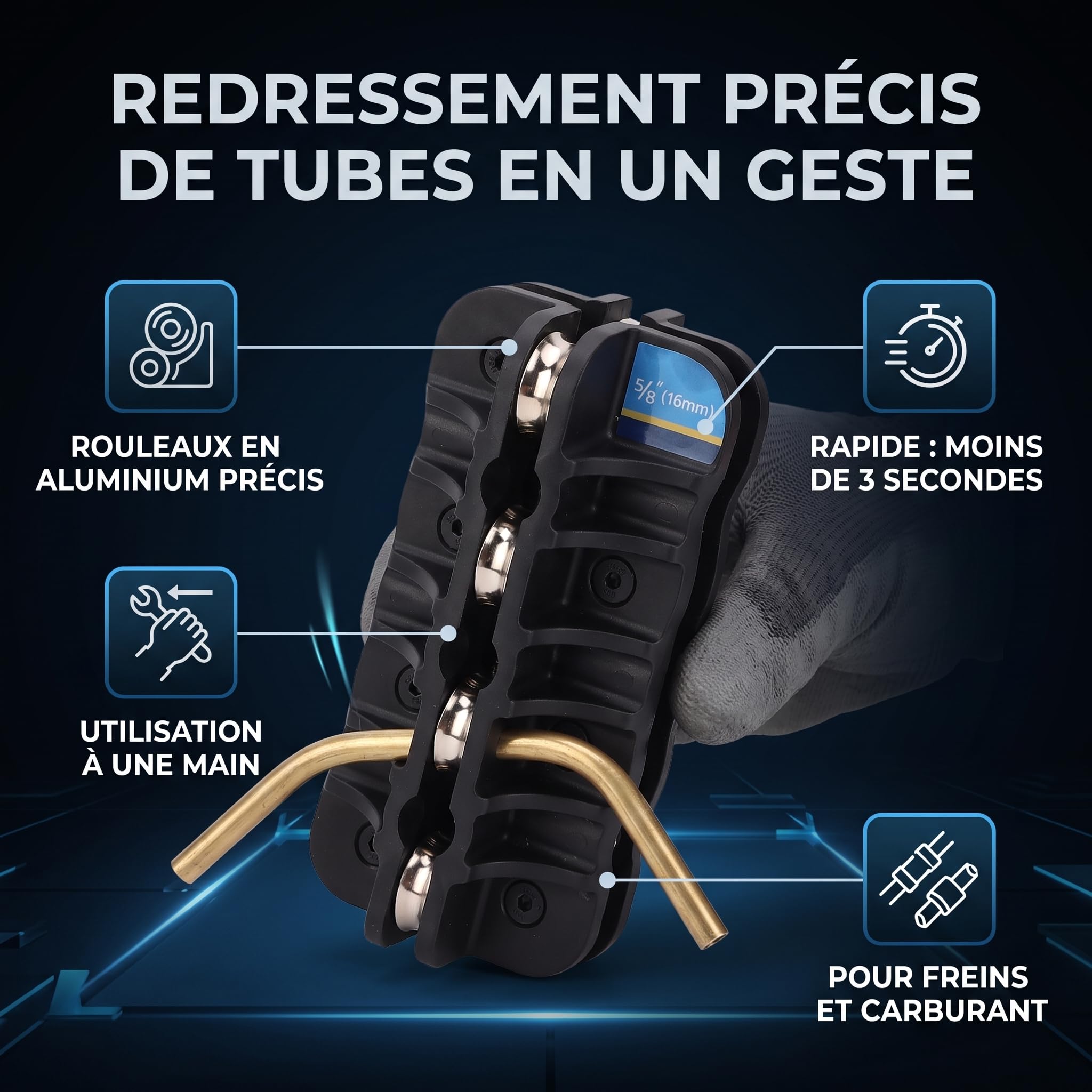 Redresseur de Tube Portatif 16mm Outil de Redressage Professionnel pour Tubes en Cuivre Acier et Aluminium de Climatisation Mécanique et Tuyauterie