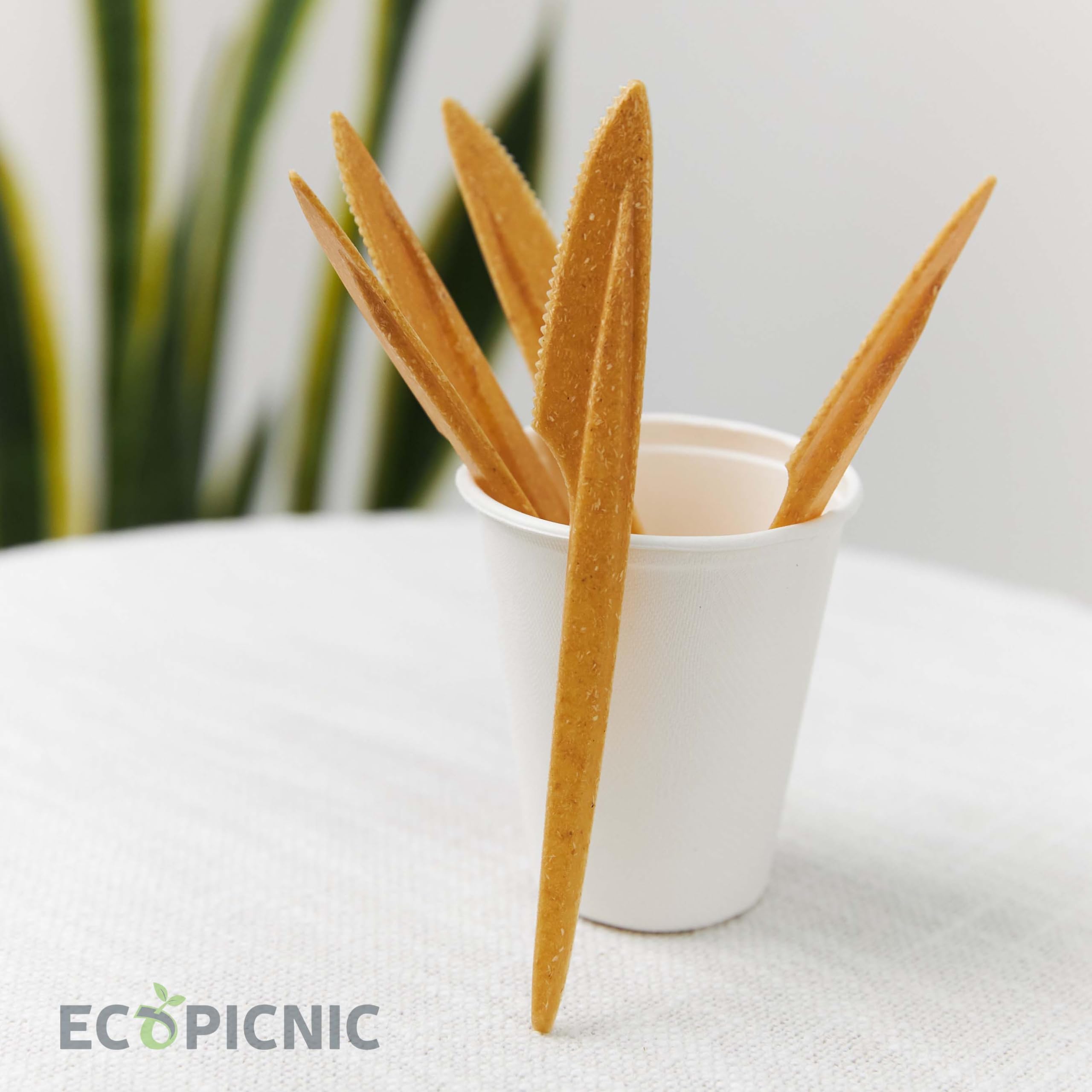 Coltelli Monouso in WPC, Color Legno Chiaro - Confezione da 2000 Pezzi | Posate Biodegradabili per Finger Food, Pasti, Compleanni ed Eventi