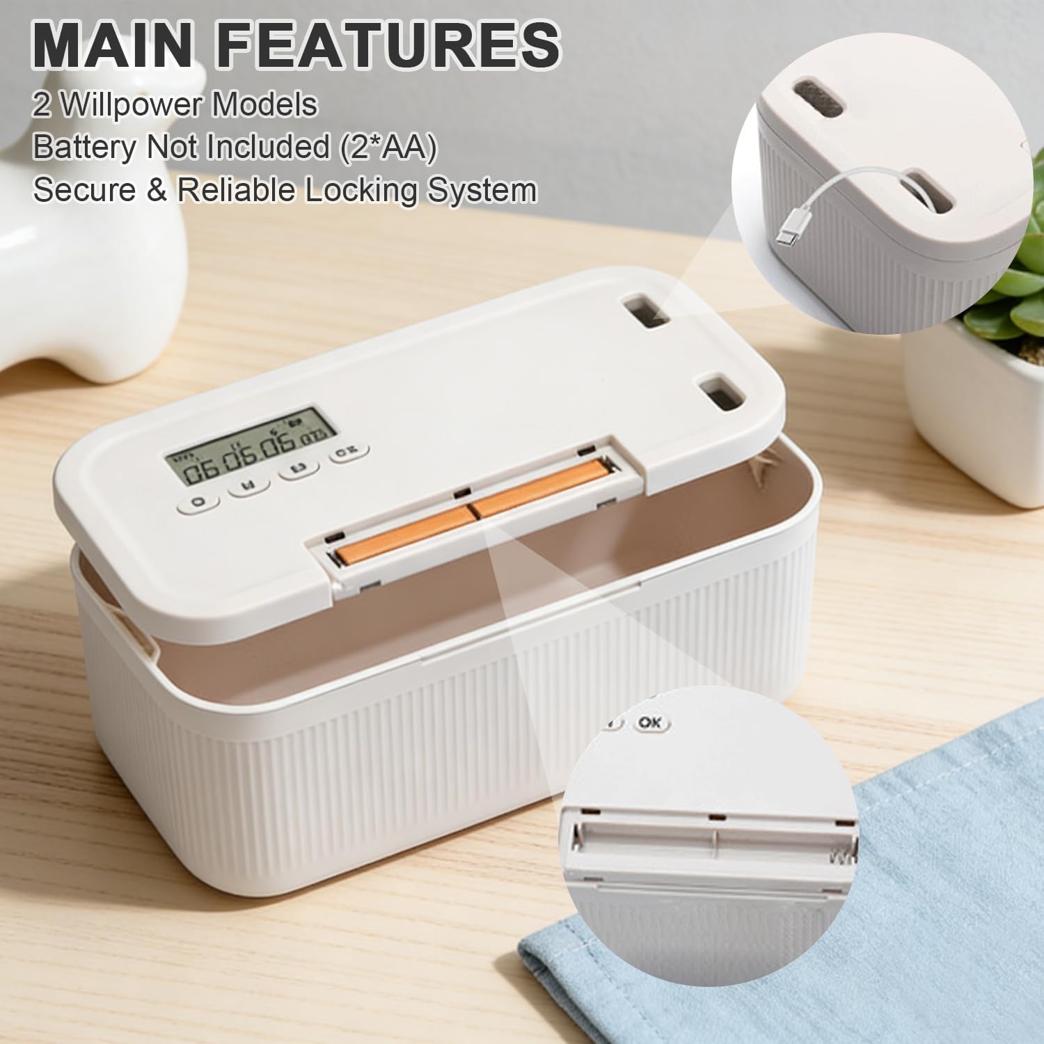 Handy Safe mit Zeitschloss 24x13x9,6 cm, Zeitschloss Box mit 2 Arbeitsmodus, Safe Timed Lock Box, Tragbar Handy Gefängnis mit Timer, Abschließbare Box für Medikamente Snacks Alkohol (Weiß)