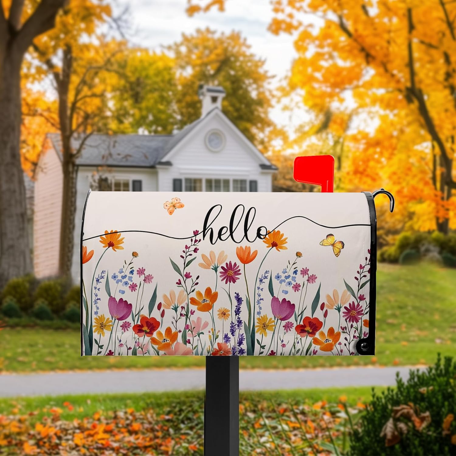 Spring Mailbox Cover Watercolor Summer Mailbox Covers Magnetic Standard Size Colorful Floral Mail Box Wrap Butterfly Decorations for Outside Garden Yard Fall Summer Autumn