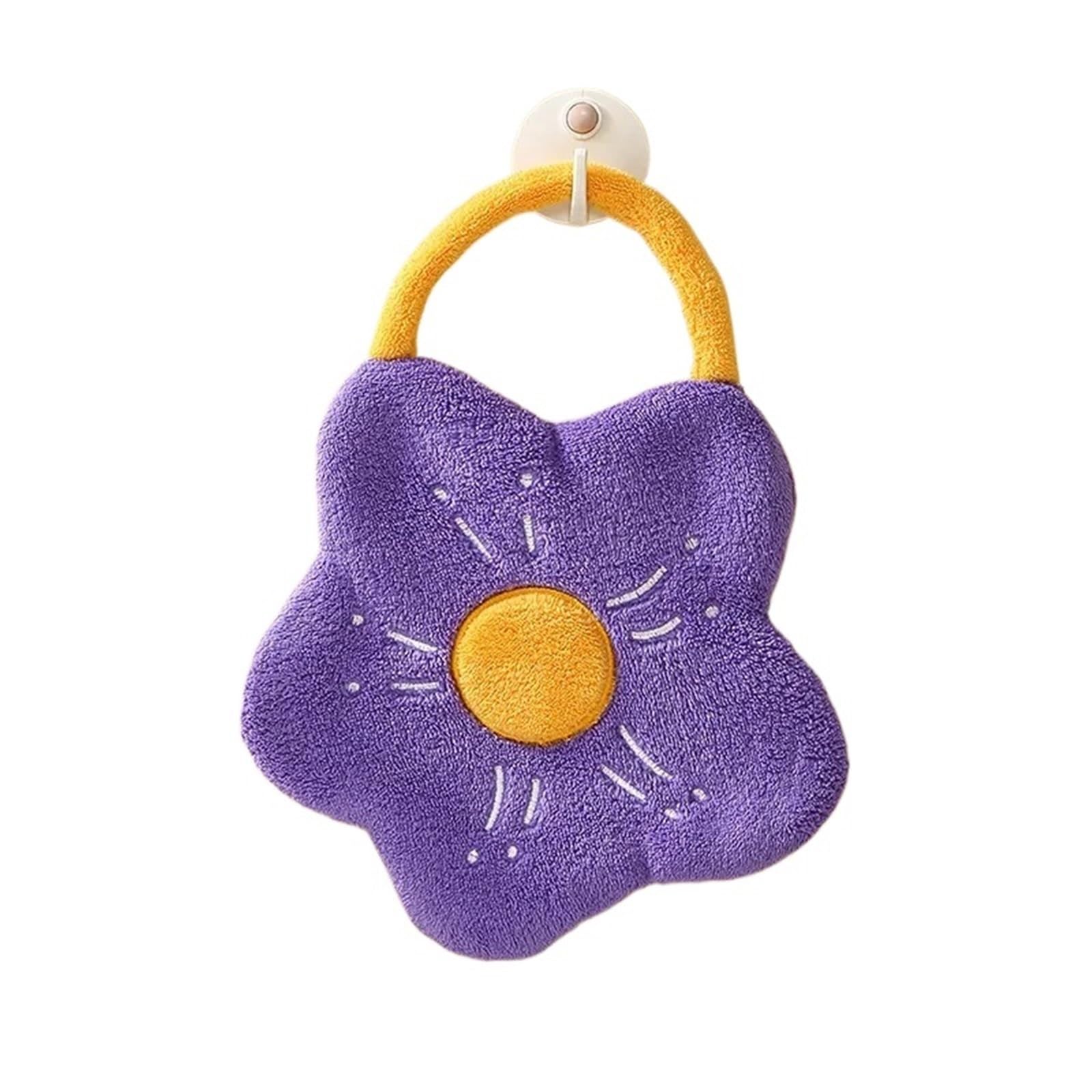 FGUJSUR Hand Towels Quick Dry Hand Towels Coral Fleece Wipe Handkerchief Absorbent Creative Flower Shape(Purple)
