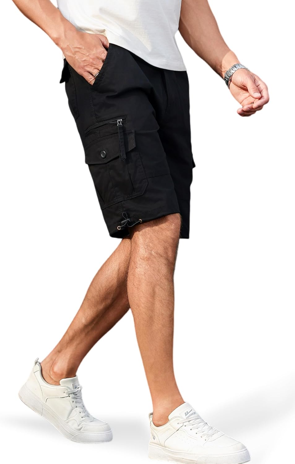 Mens Cargo Shorts with Multi-Pockets | Elastic Waist Cotton Relaxed Fit | 2026 Casual Hiking Fishing Work - Image 4