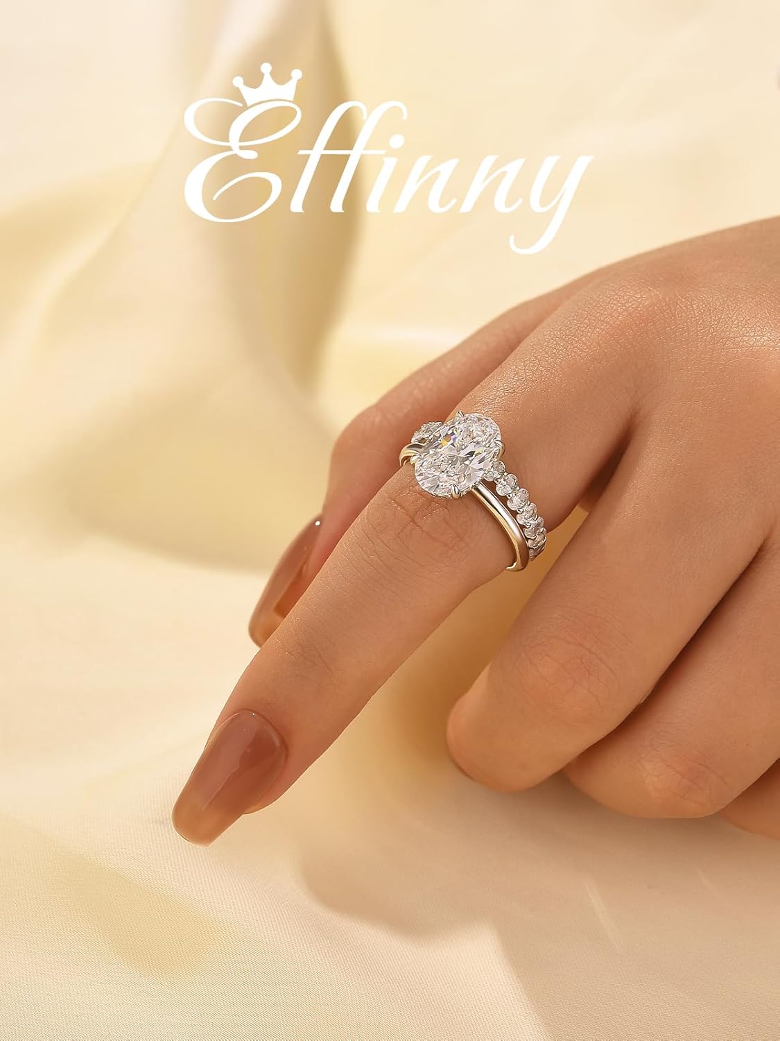 3.5ct Elongated Oval Cut Wedding Ring Set,Solitaire Engagement Ring with Oval Eternity Band,925 Sterling Silver Bridal Ring Set - Image 3