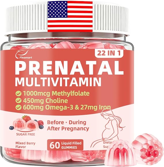 Prenatal Vitamins for Women with Choline, Iron, Methylfolate, Vegan Omega-3(DHA+EPA), Multivitamin & Probiotics, 22 in 1 Postnatal Vitamin for Women Before, During & After Pregnancy, Sugar Free, 60Cts