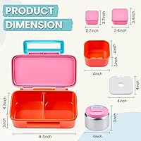 Vista 6 de PIQUEBAR Lonchera para niños con termo de 8 onzas, caja Bento a prueba de fugas con bolsa aislada, botella de agua aislada para niños con pajilla