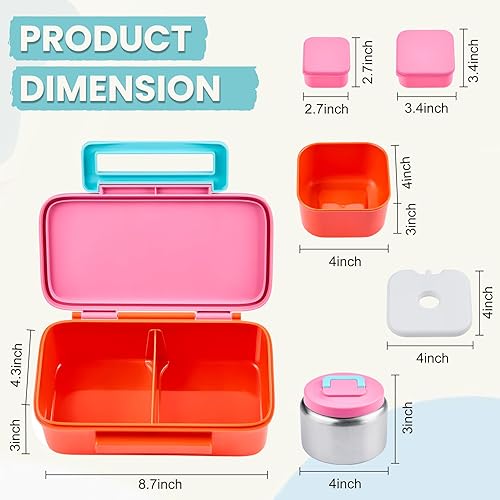 Miniatura 6 de PIQUEBAR Lonchera para niños con termo de 8 onzas, caja Bento a prueba de fugas con bolsa aislada, botella de agua aislada para niños con pajilla,