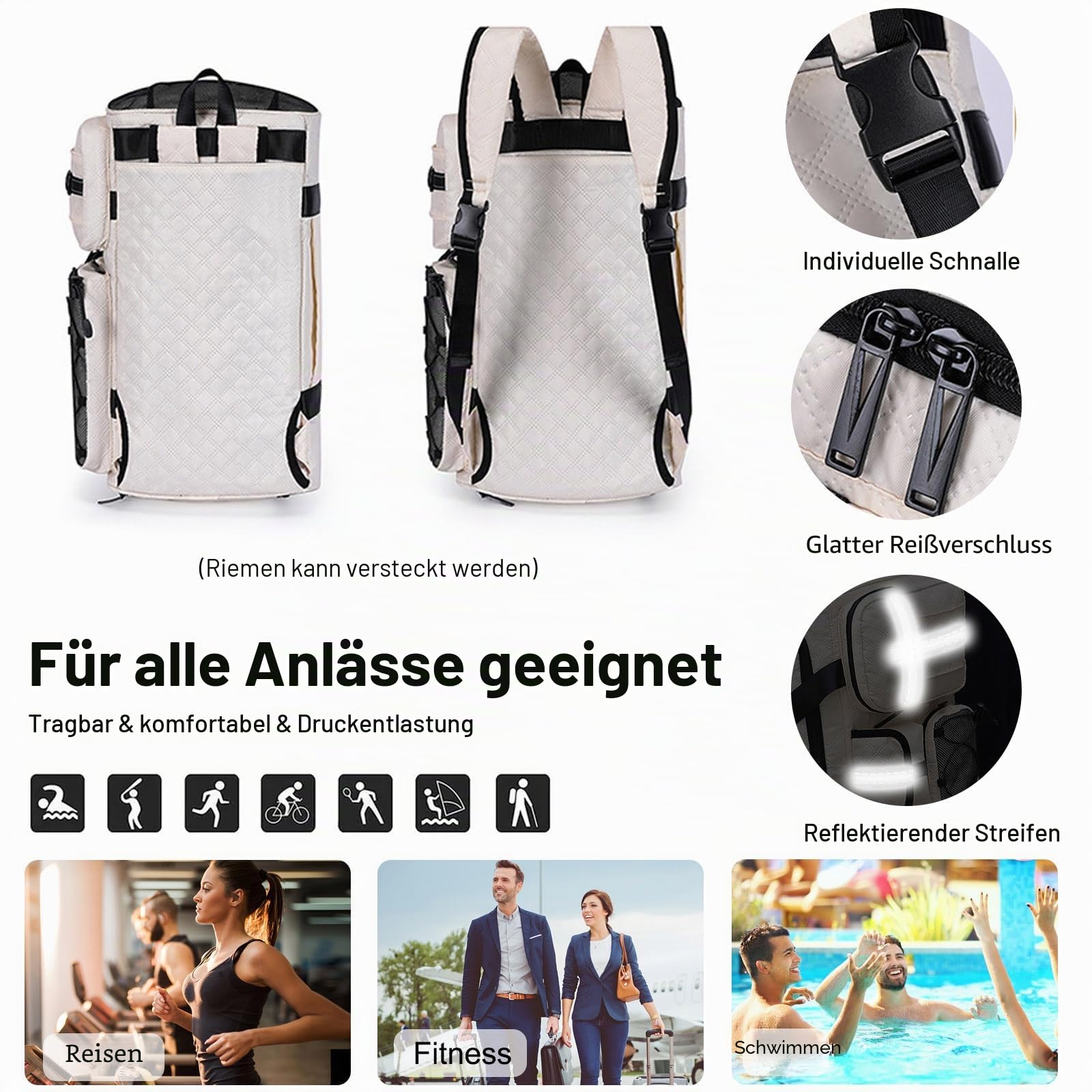 FANDARE 3 IN 1 Sporttasche Reisetasche Rucksack Herren Damen Weekender mit Schuhfach & Trocken- und Nasstrennung Ryanair Handgepäck Doktortasche Fitnesstasche Trainingstasche Badetasche Reisetasche