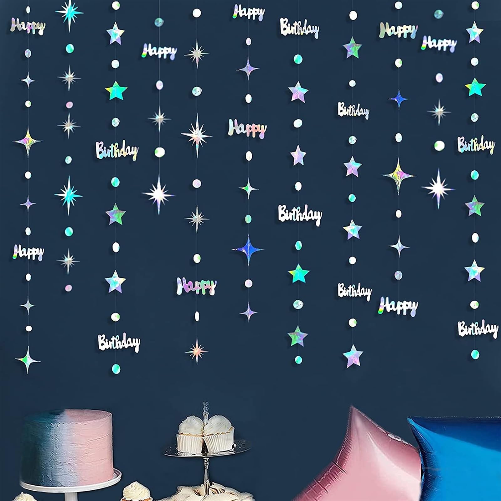 Ghirlanda Iridescente 16° Compleanno, Con Stelle E Numero 16, 4 Metri, PinkBlume - 2