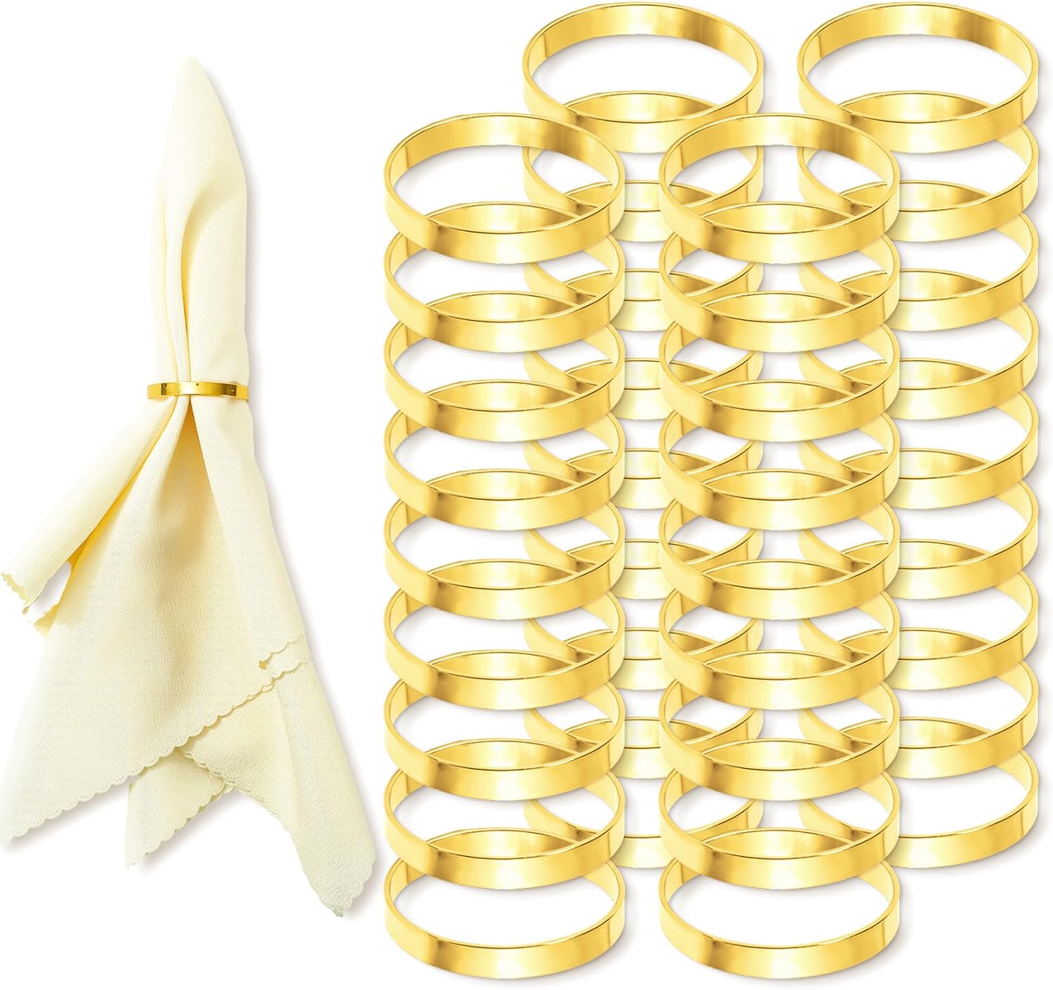JarThenaAMCS 100Pcs Gold Metal Napkin Rings Stainless Steel Napkin Holders Round Metal Napkins Buckle for Wedding Christmas Party Dinner Table Setting Decor