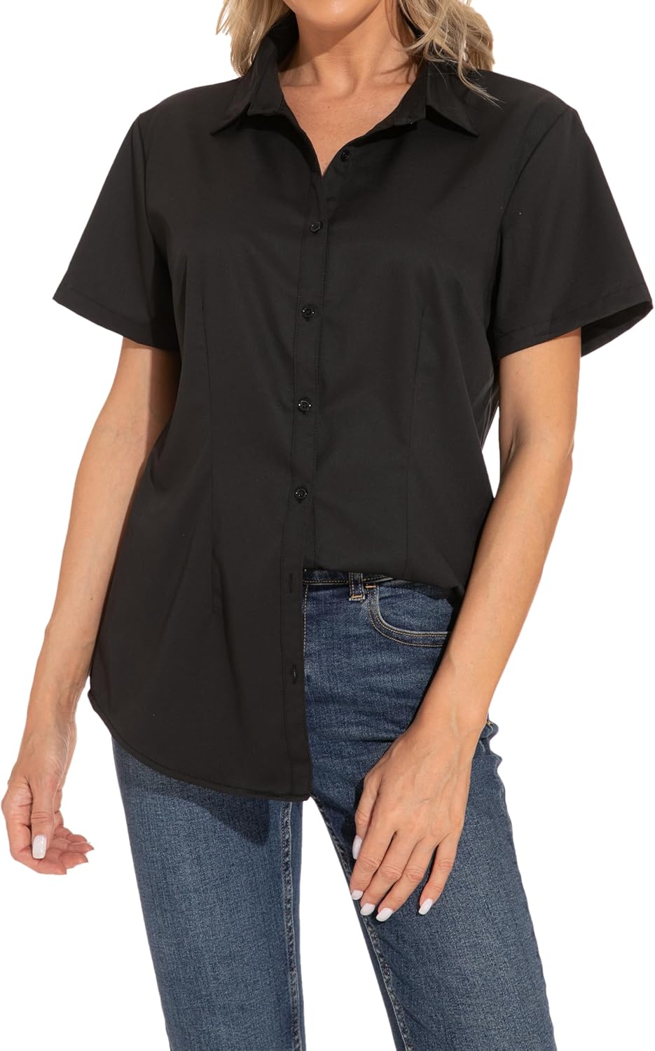 GUANYY Womens Classic-Fit Dress Shirts Short Sleeve Button Down Shirt Casual Work Office Business Wrinkle-Free Blouse - Image 10