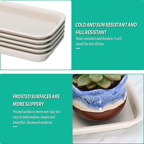 Miniatura 5 de UOIENRT Paquete de 5 bandejas rectangulares de plástico para plantas, bandeja para alféizar de ventana, bandejas de goteo para plantas en macetas,