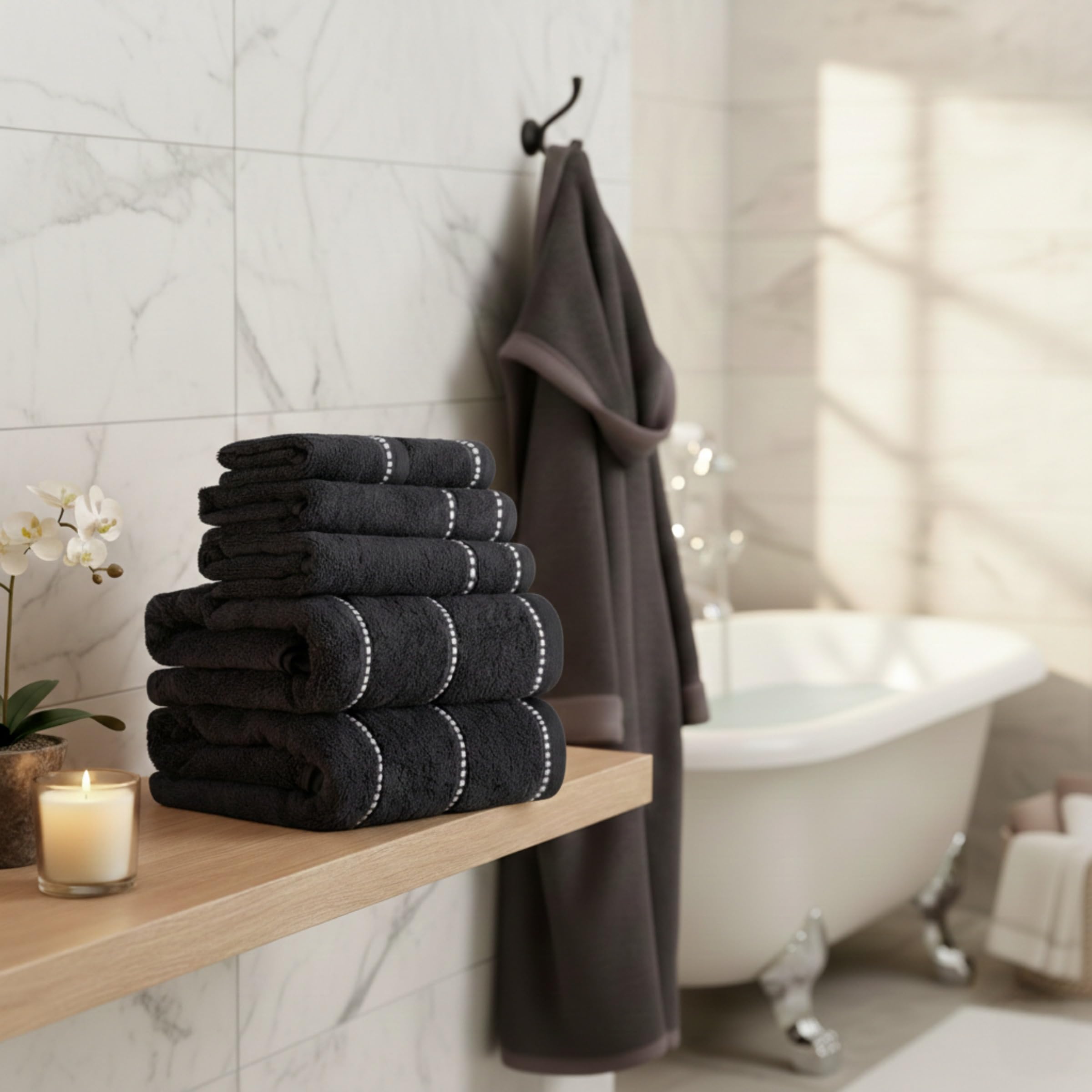 Lavish Home - Juego de 6 Toallas de baño de 525 g/m², 100% algodón, con 2 Toallas de baño, 2 Toallas de Mano y 2 paños de Lavado, sábanas absorbentes para baño, Ducha, Gimnasio, SPA y Dormitorio