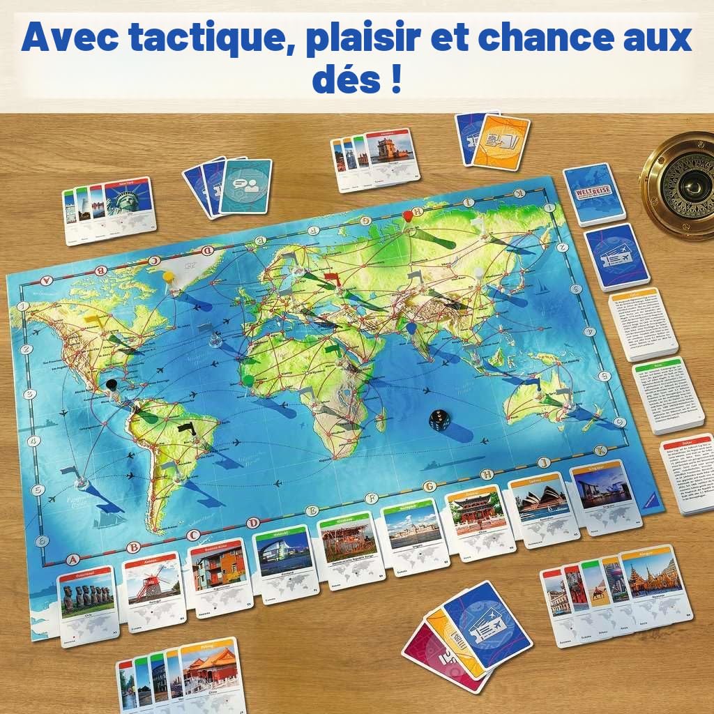 Ravensburger Jeu Familial 26888 - Tour du Monde - Classique Familial dès 8 Ans - Jeu de Plateau, Voyage Autour du Monde, Jeu de Plateau pour 6 Joueurs Maximum - Plus de 170 Villes