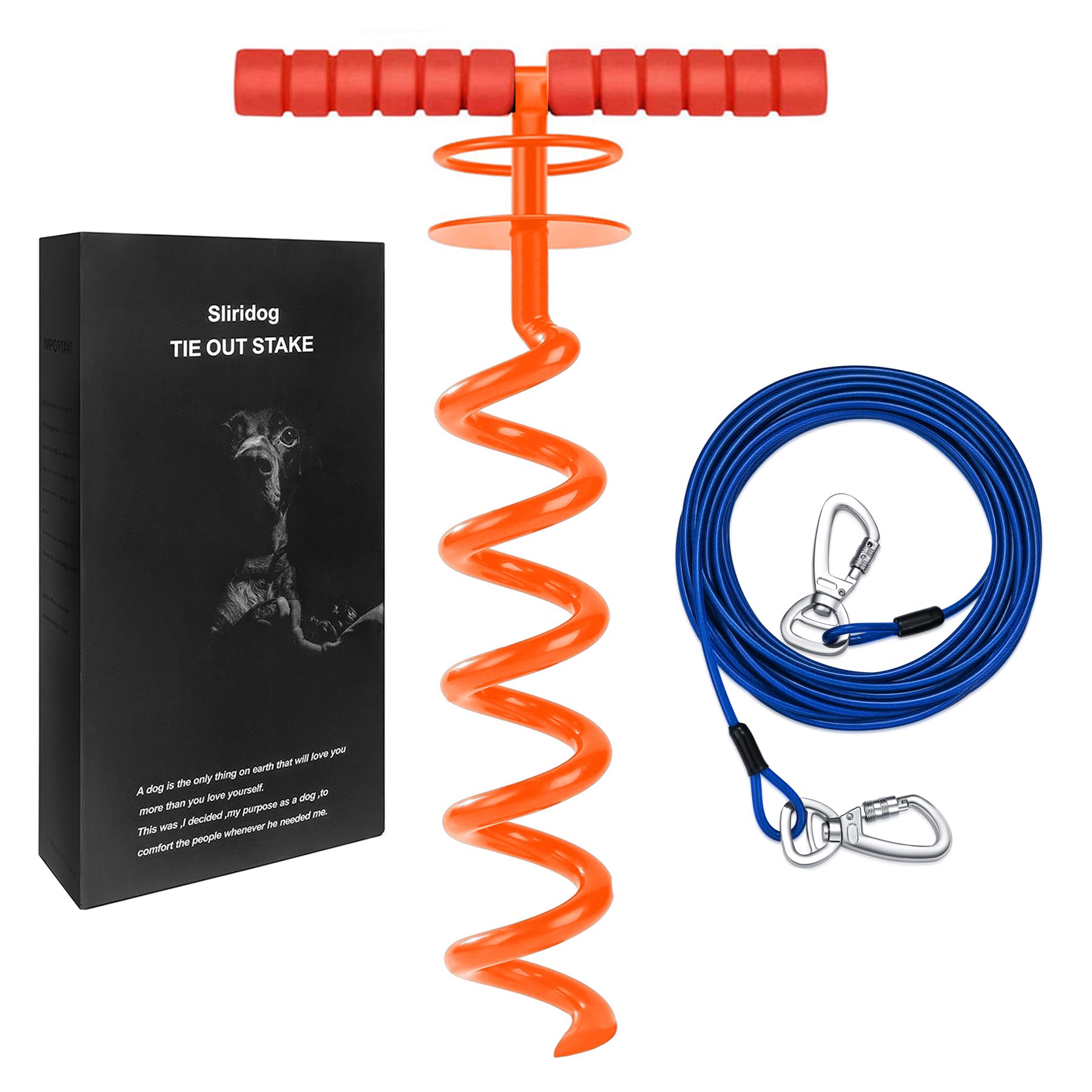 Sliridog Heavy Duty 30FT Dog Tie Out Cable and Stake for Large Dogs, Dog Tie Out Stake and Cable Anchor for Dogs Up to 200 lbs,for Yard, Beach,