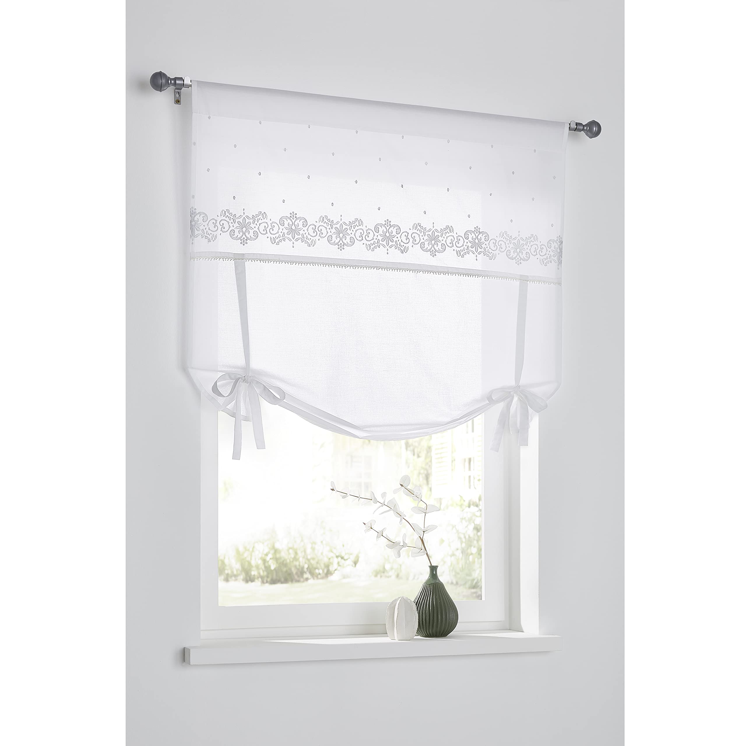 SIMPVALE Store Romain à Poche Rétro Brodé Blanc 60x120cm - Rideau Voilage Fenêtre Salon Chambre