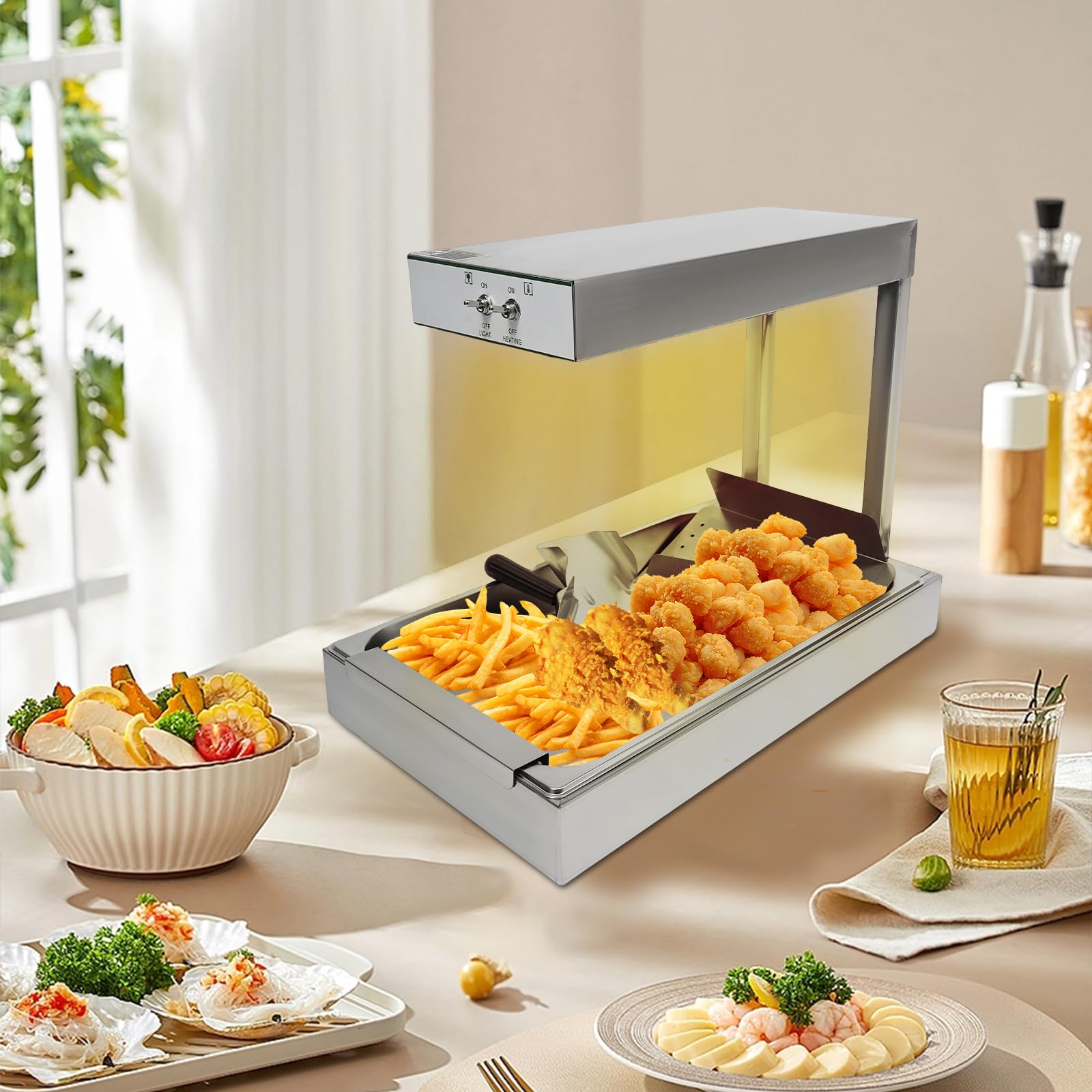 Scaldapatatine fritte, 750 W, scaldapatatine fritte, riscaldatore patatine fritte, dispositivo di manutenzione professionale per patatine fritte, con illuminazione, per