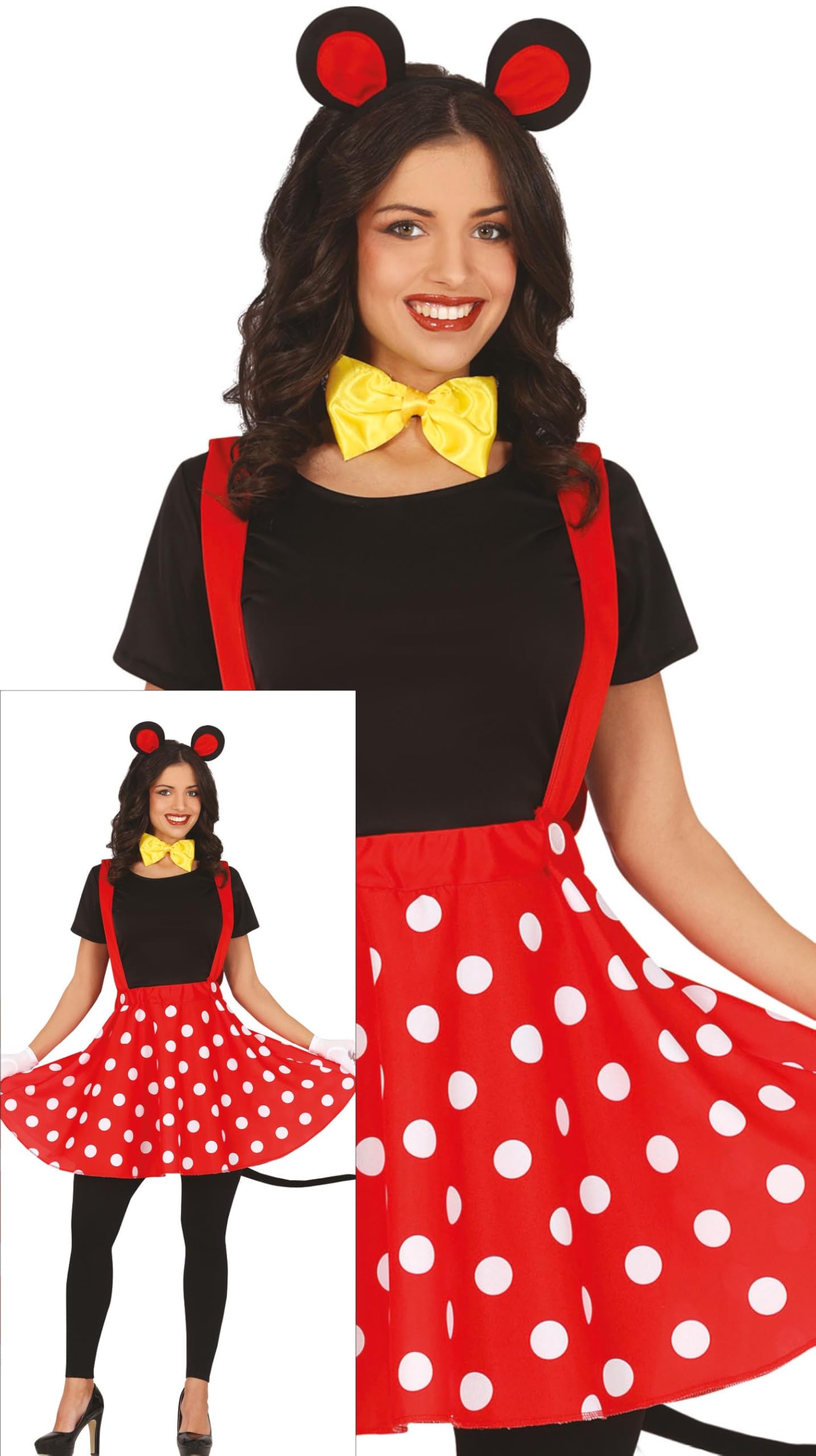 FIESTAS GUIRCA Cute Mouse Fancy Dress Women - Mouse Ears Headband & Red Polka Dots Dress - Little Mouse Fancy Dress Costumes for Women Size S