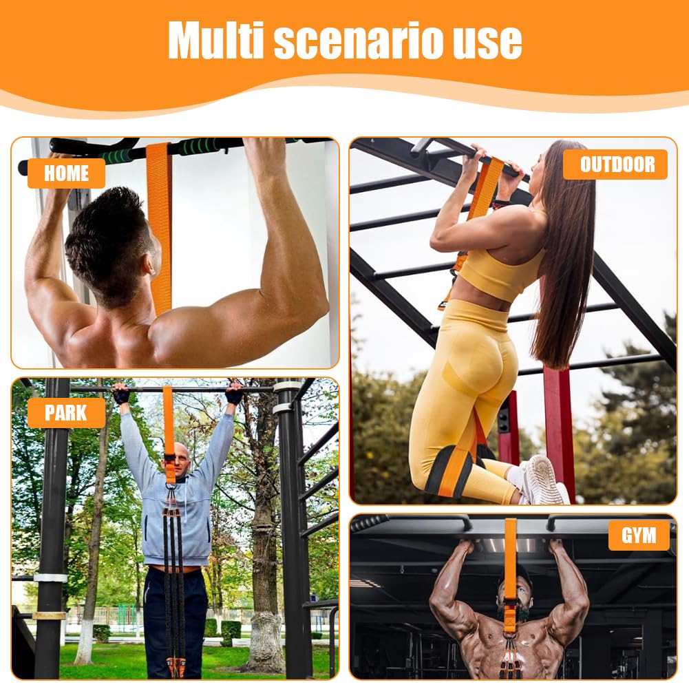 Set di aiuti per trazioni, con 4 fasce di resistenza regolabili, fasce per trazioni con 2 poggiapiedi, fascia per trazioni, allenamento di forza, donne e uomini