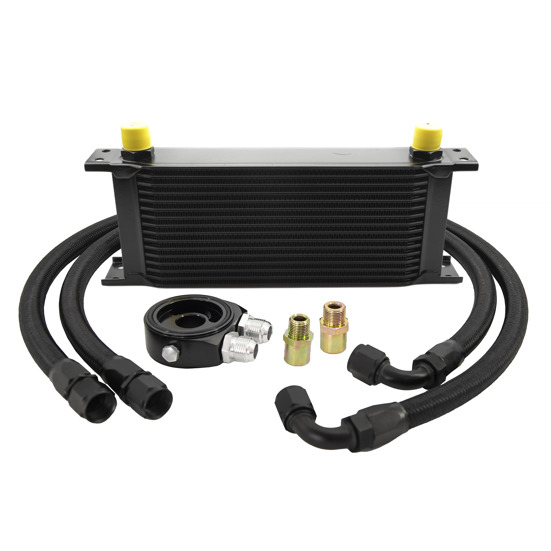 15 Row AN10-10AN Stacked Plate Oil Cooler Universal Engine Transmission British Radiator Oil Cooler Condenser with Fuel Line Hose Mounting Nut Adapter Clamp Aluminium Alloy Black