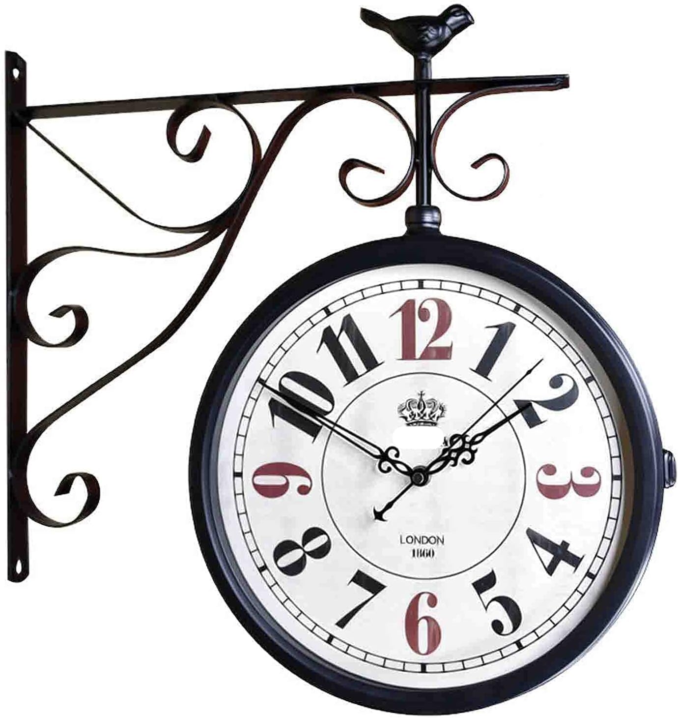 MYUYEE Vintage Double Sided Wall Clock Iron Metal Silent Quiet Wall Clock Art Clock Decorative Double Fad Wall Clock 360 Degree Rotate Wall Clock