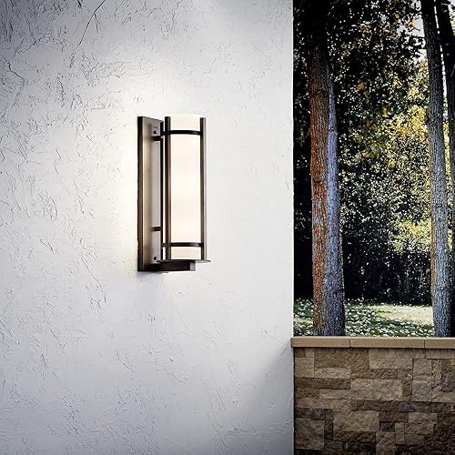 Miniatura 3 de Kichler Camden - Lámpara de pared para exteriores de 26 pulgadas, 3 luces, con cristal grabado en ópalo en hierro yunque