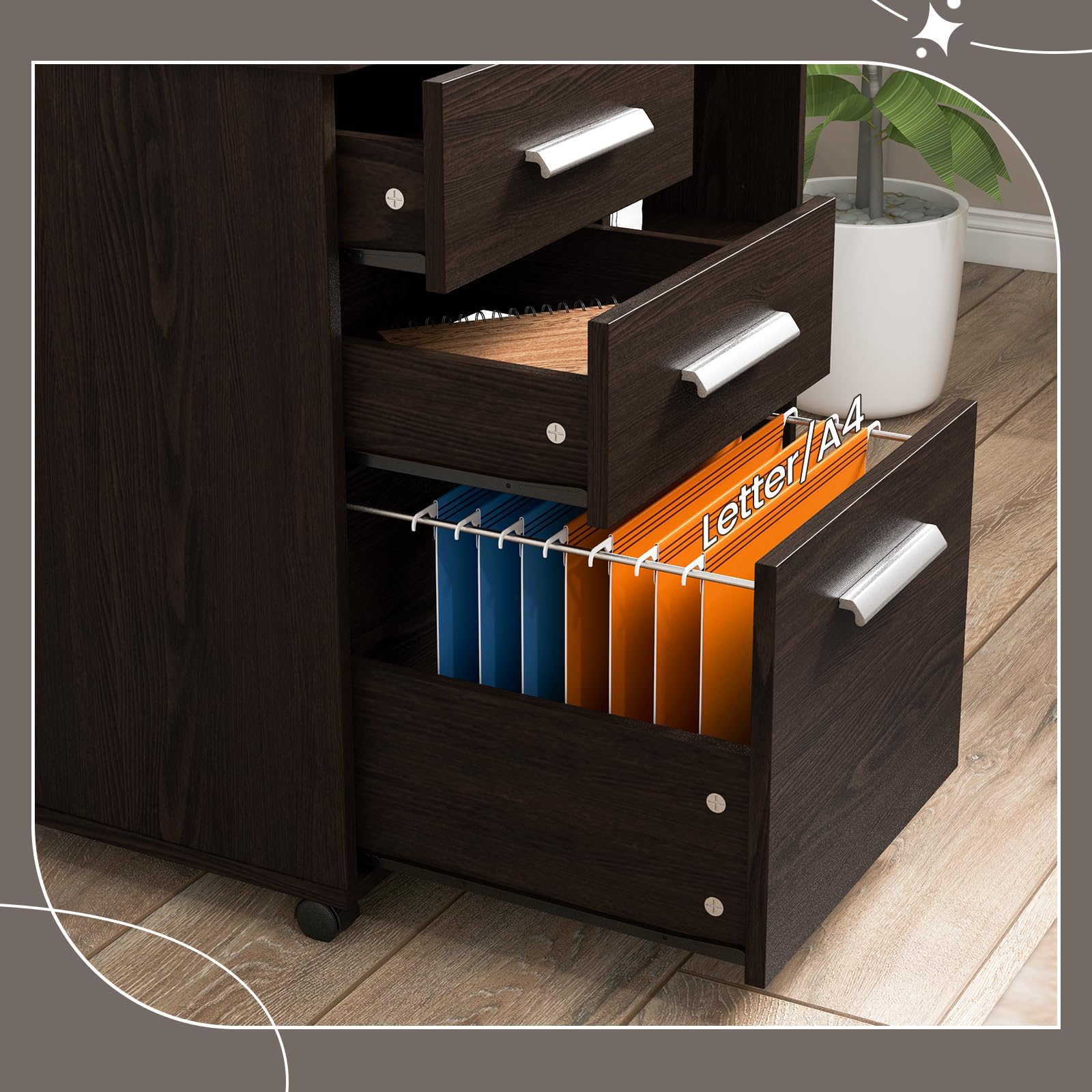 Mobiler Aktenschrank GOPLUS Rollcontainer Mit 3 Sch Produktbild-Vorschau 13