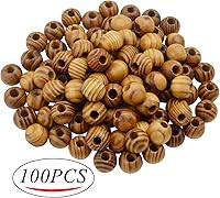 Vista 2 de Natural Wooden Beads, 100 Pieces 18mm Diameter Round Loose Spacer Beads Large Hole (6.5mm) Wooden Craft Beads with Beautiful Grain for DIY Handmade