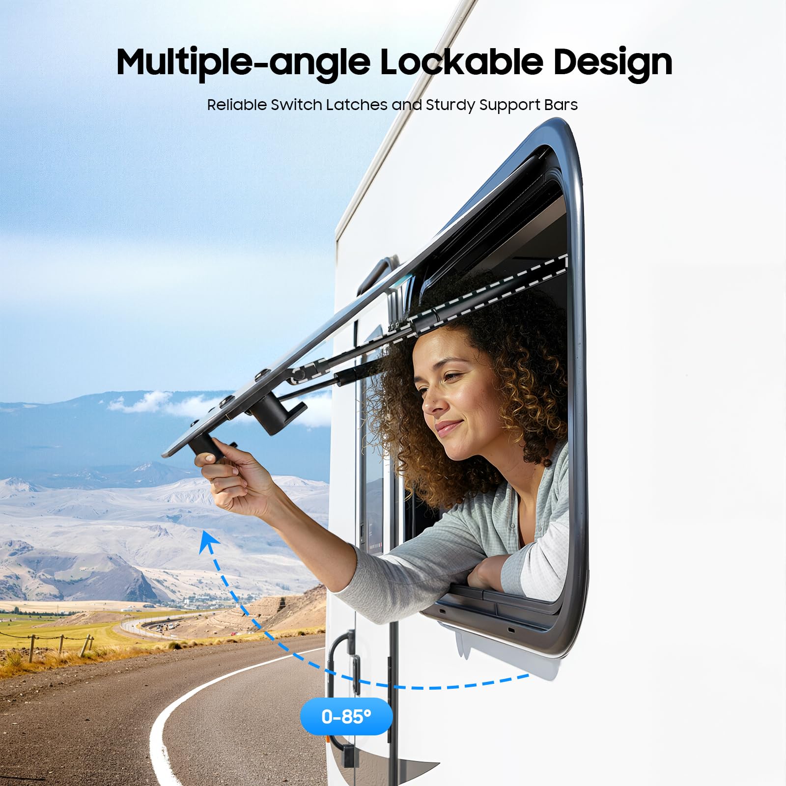 Finestra per camper 500 x 350 mm, finestra apribile a spinta per camper con protezione dagli insetti, parasole e blocco di sicurezza, finestra per camper 0-85°, per roulotte, camper, camper