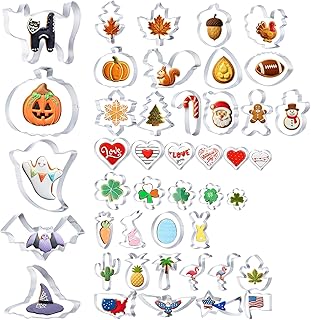 Maxdot Set of 44 Seasonal Cookie Cutters, Stainless Steel Molds Cookie C...